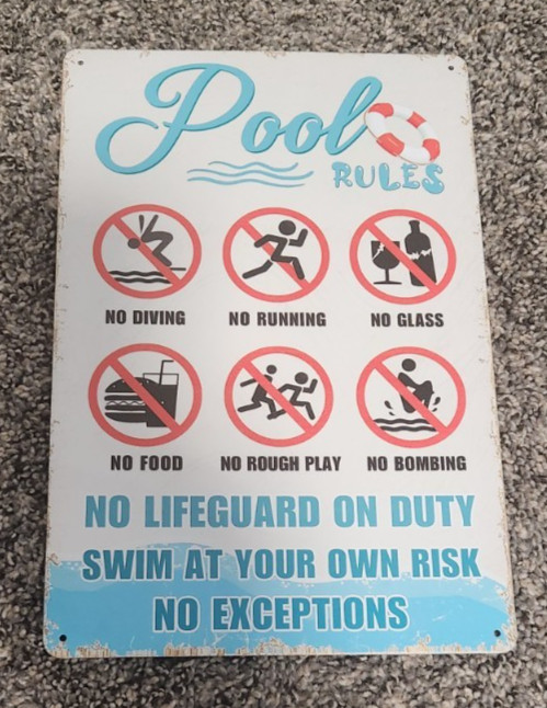 2-Pk Pool Rules Outdoor Pool Safety Tin Metal Signs No Diving Pool 8×12