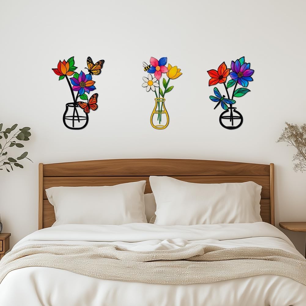 Metal Flowers Wall Art Rustic Farmhouse Decor For Bathroom Dining Living Room