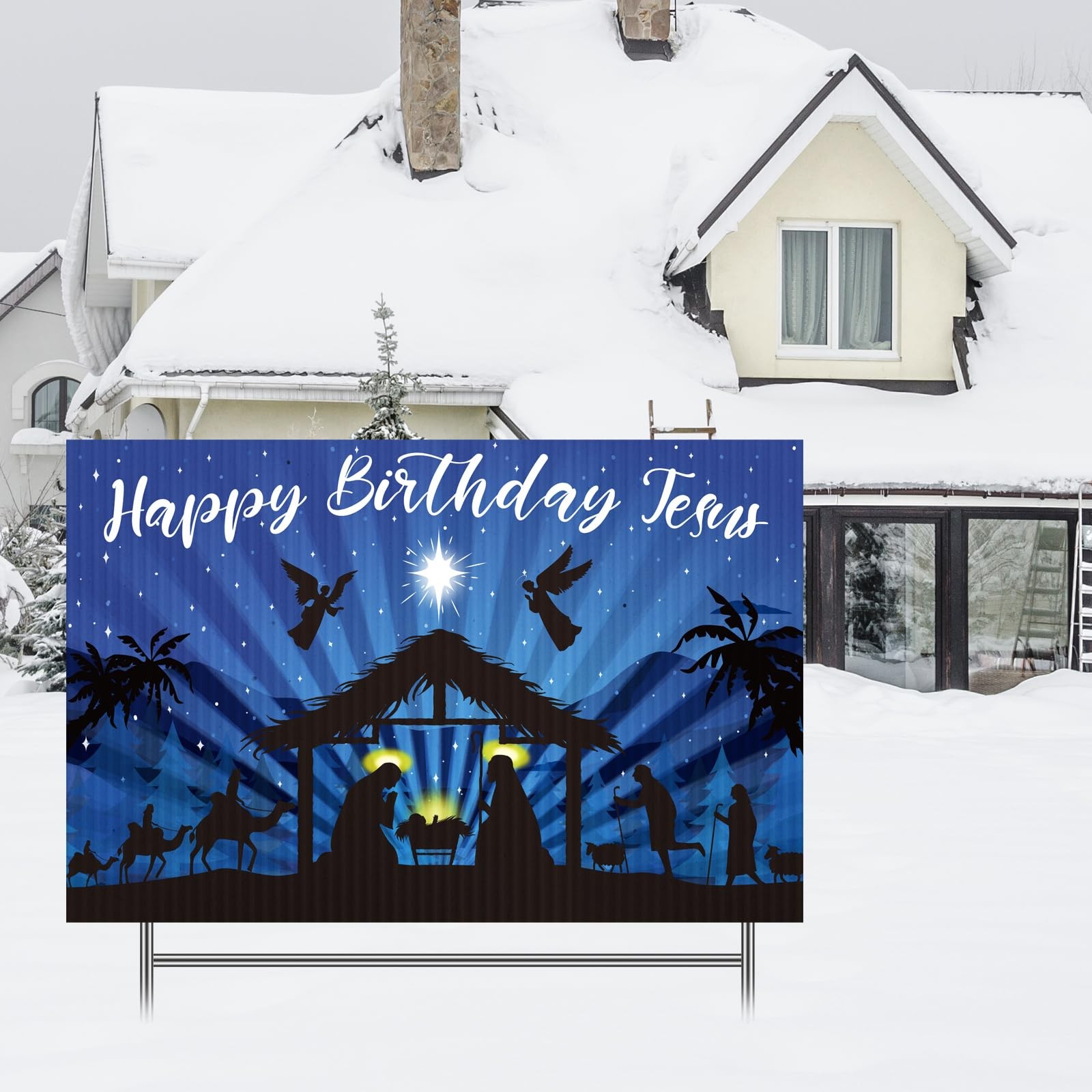 24 Inch Christmas Holy Nativity Yard Sign with Stakes Happy Jesus Lawn Sign M…
