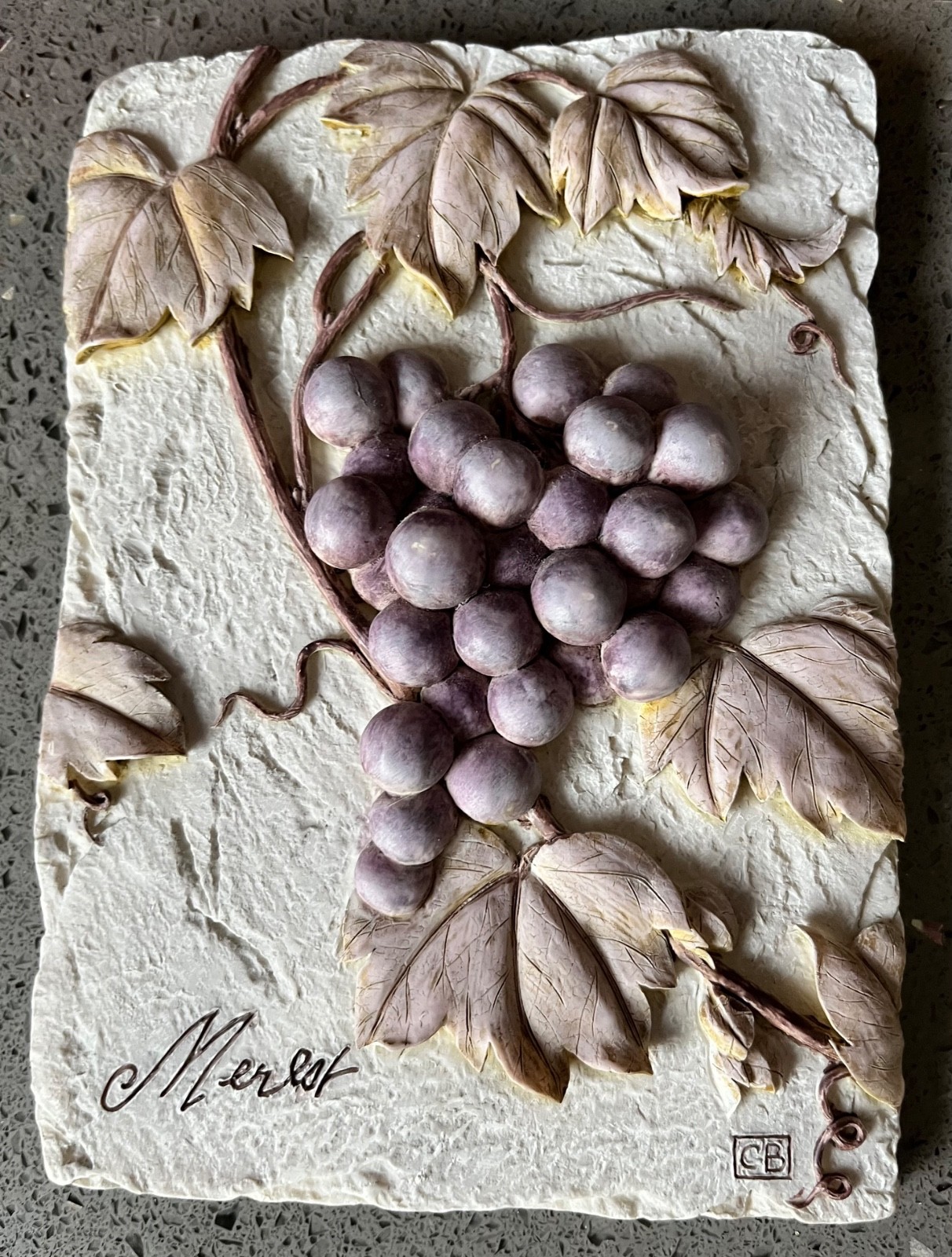 Set of 2 3D Ceramic Wall Grapes & Leaves Tiles 4 in width 6 in length each