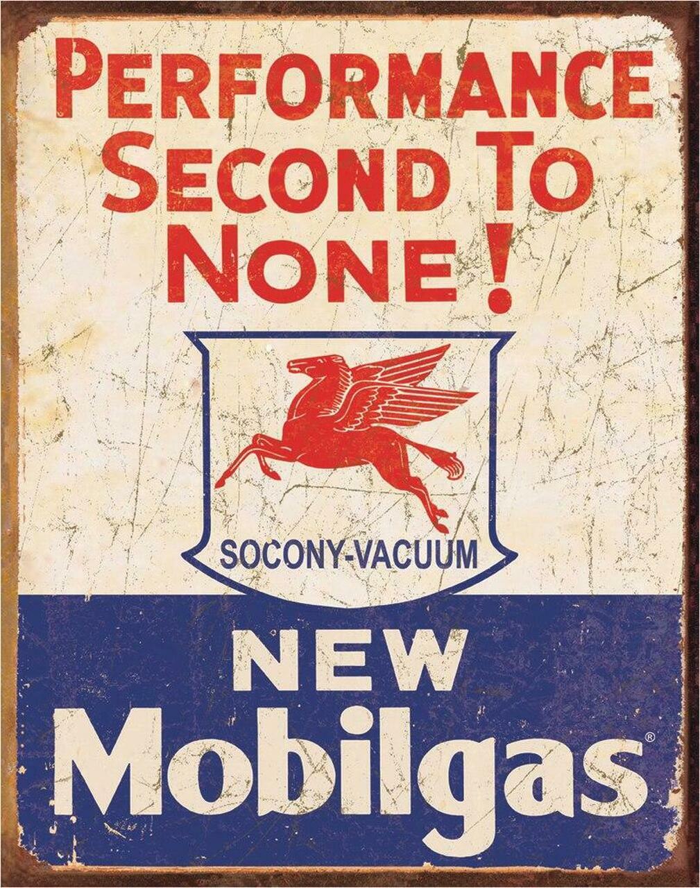New Mobil Gas Performance 2nd to None Decorative Metal Tin Sign Made in the USA