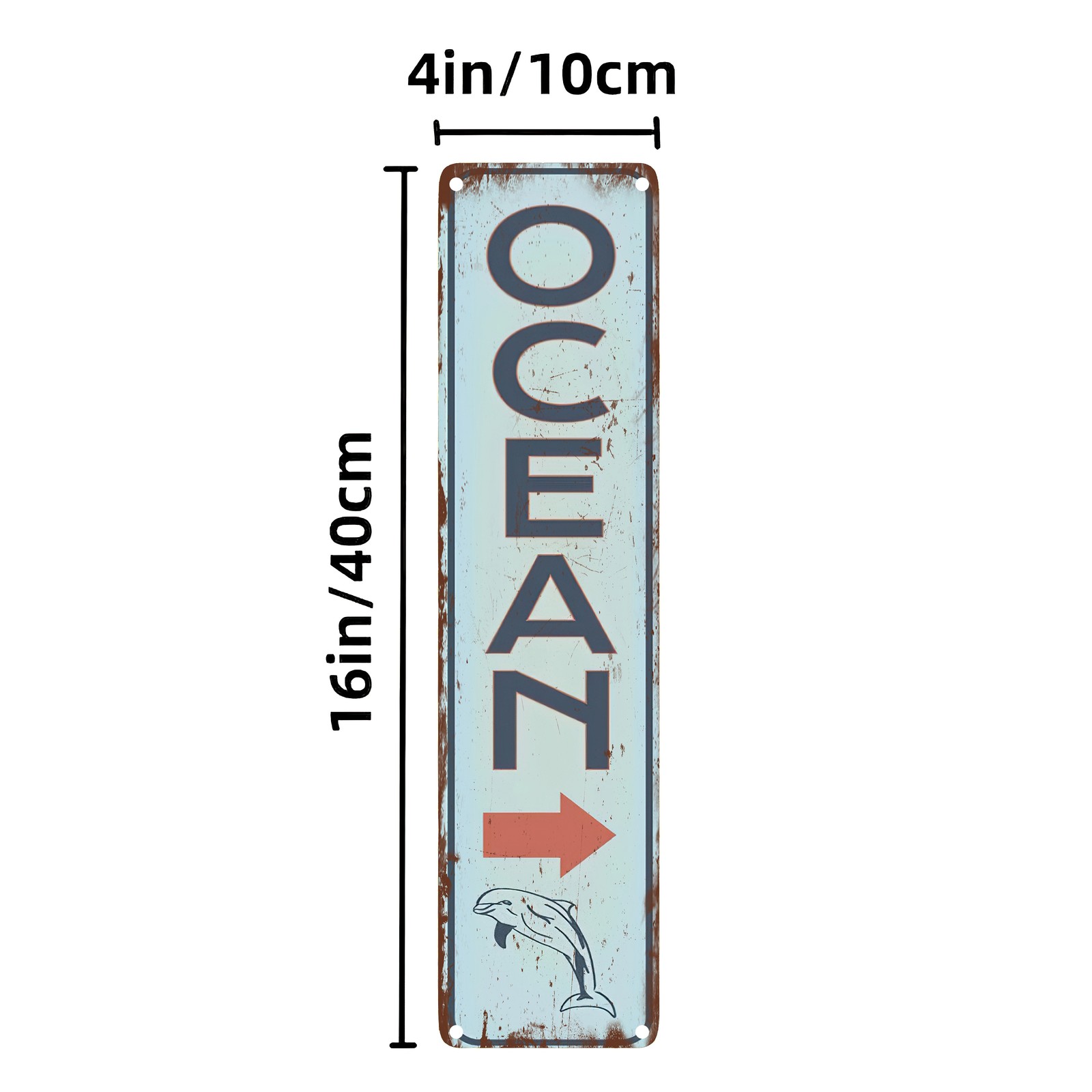 Rustic Vertical Ocean Dolphin Direction Metal Sign Coastal Cottage Wall Plaque