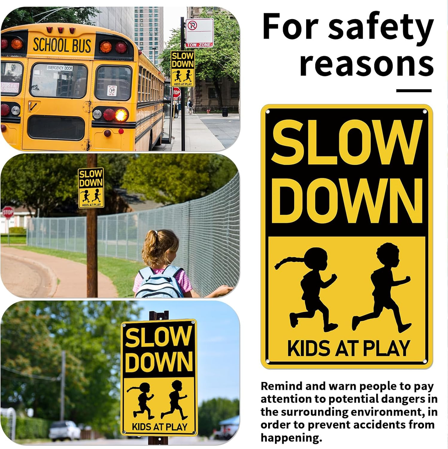 Slow down Kids at Play Road Safety Sign, 12X8 Inches for Neighborhoods Rust Free