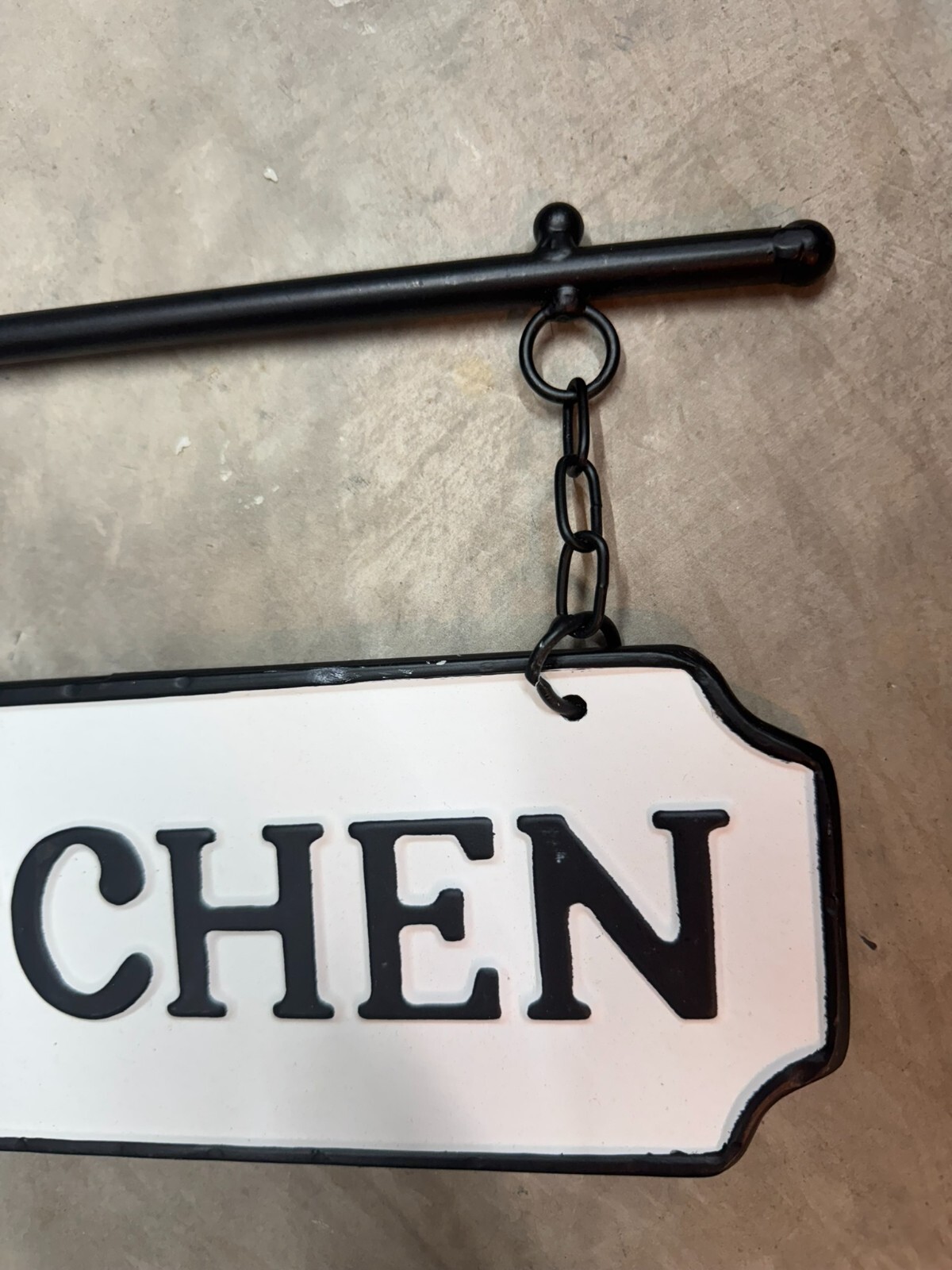 Black White Farmhouse DOUBLE SIDE Enamel Metal KITCHEN SIGN Wall Hanging Bracket