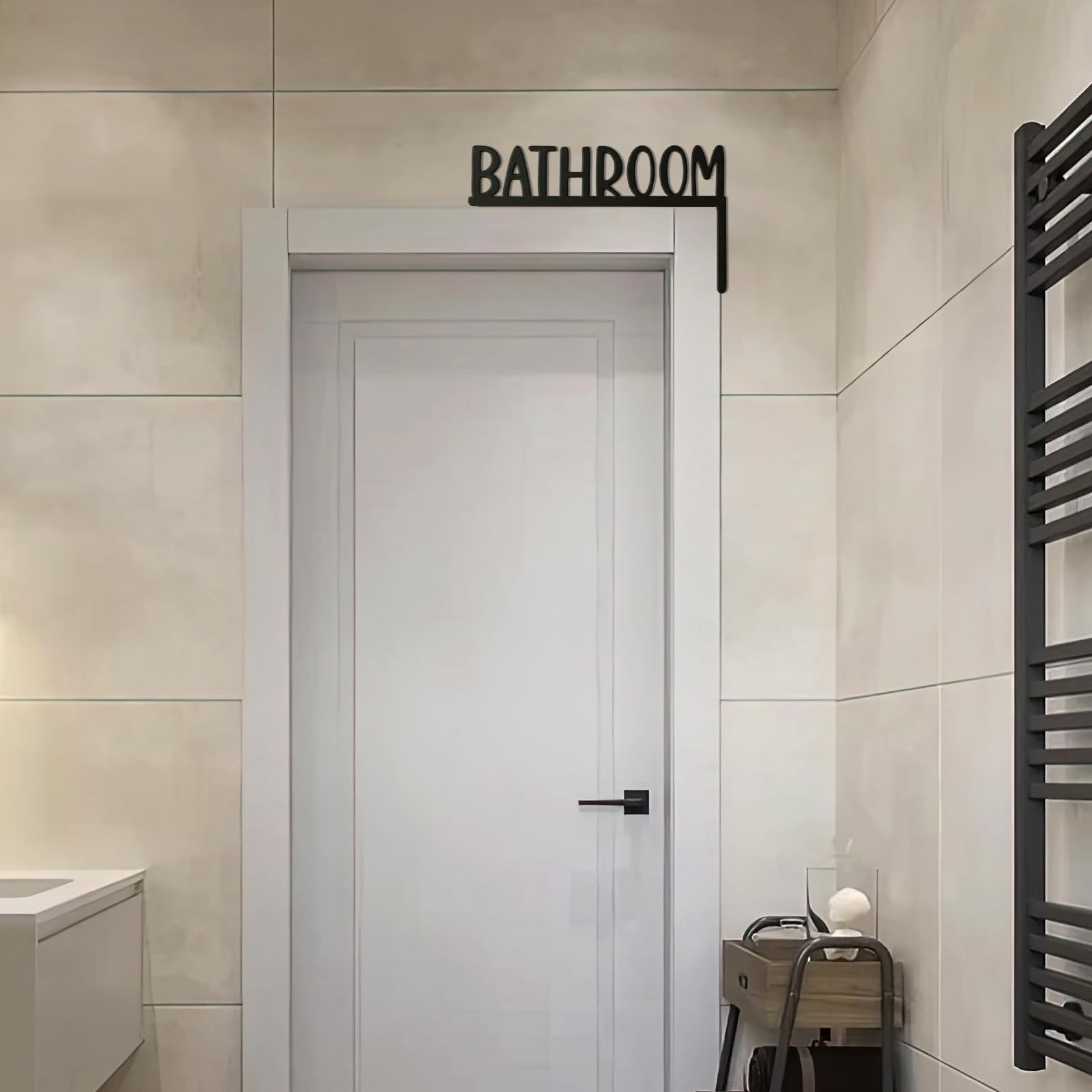Wooden Bathroom Door Topper Sign Black Minimalist Home Frame Right Side