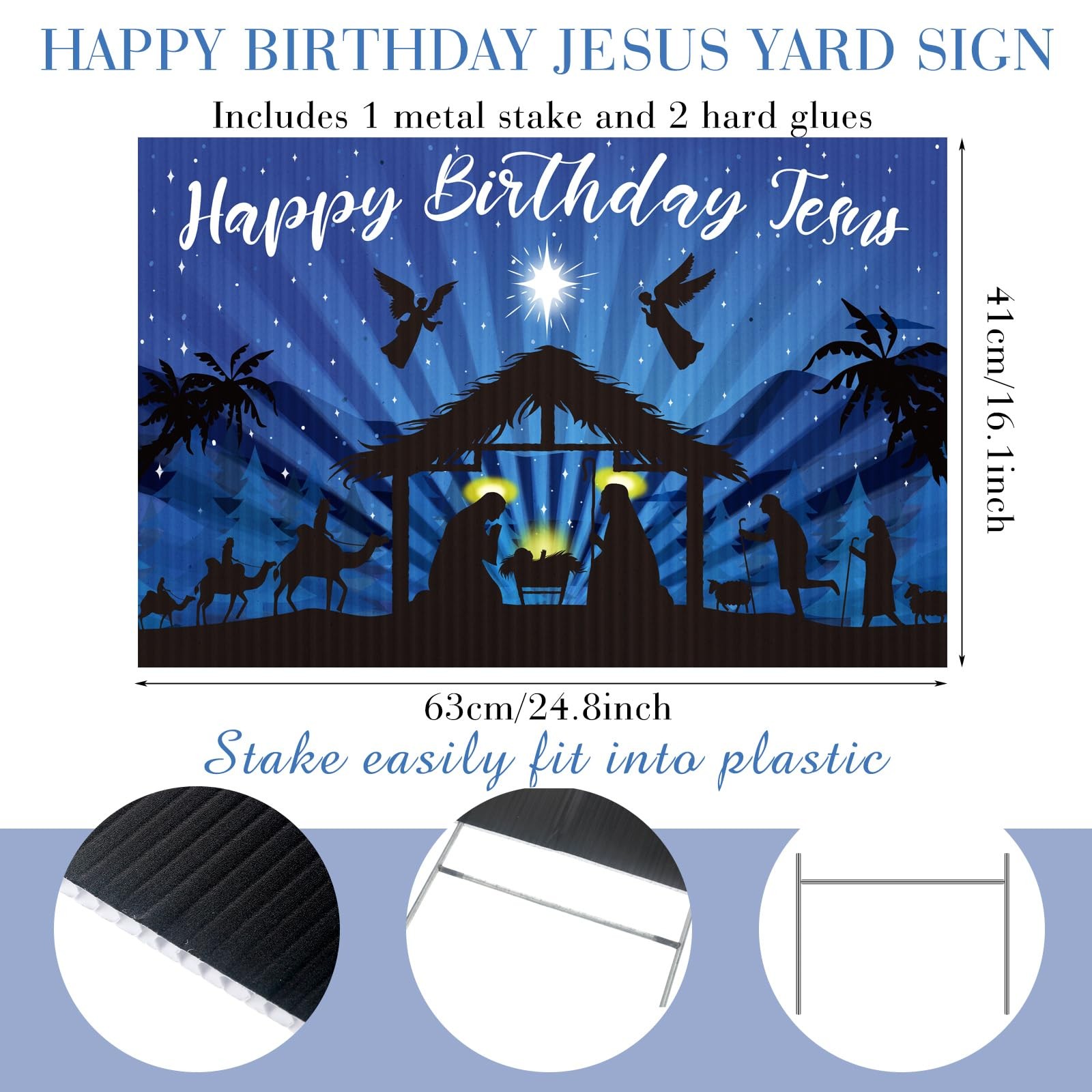 24 Inch Christmas Holy Nativity Yard Sign with Stakes Happy Jesus Lawn Sign M…