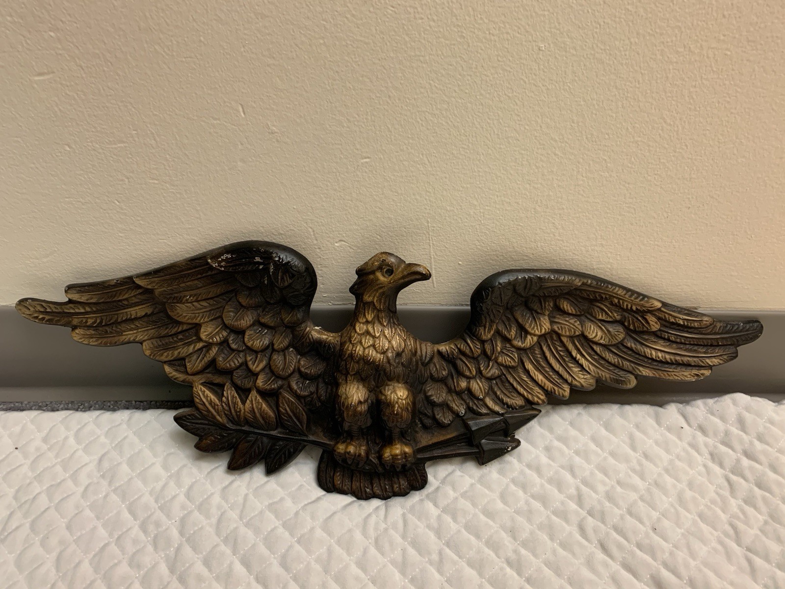 Antique American Eagle Spread Wings Metalic Outdoor Wall Hanging Deco Rare