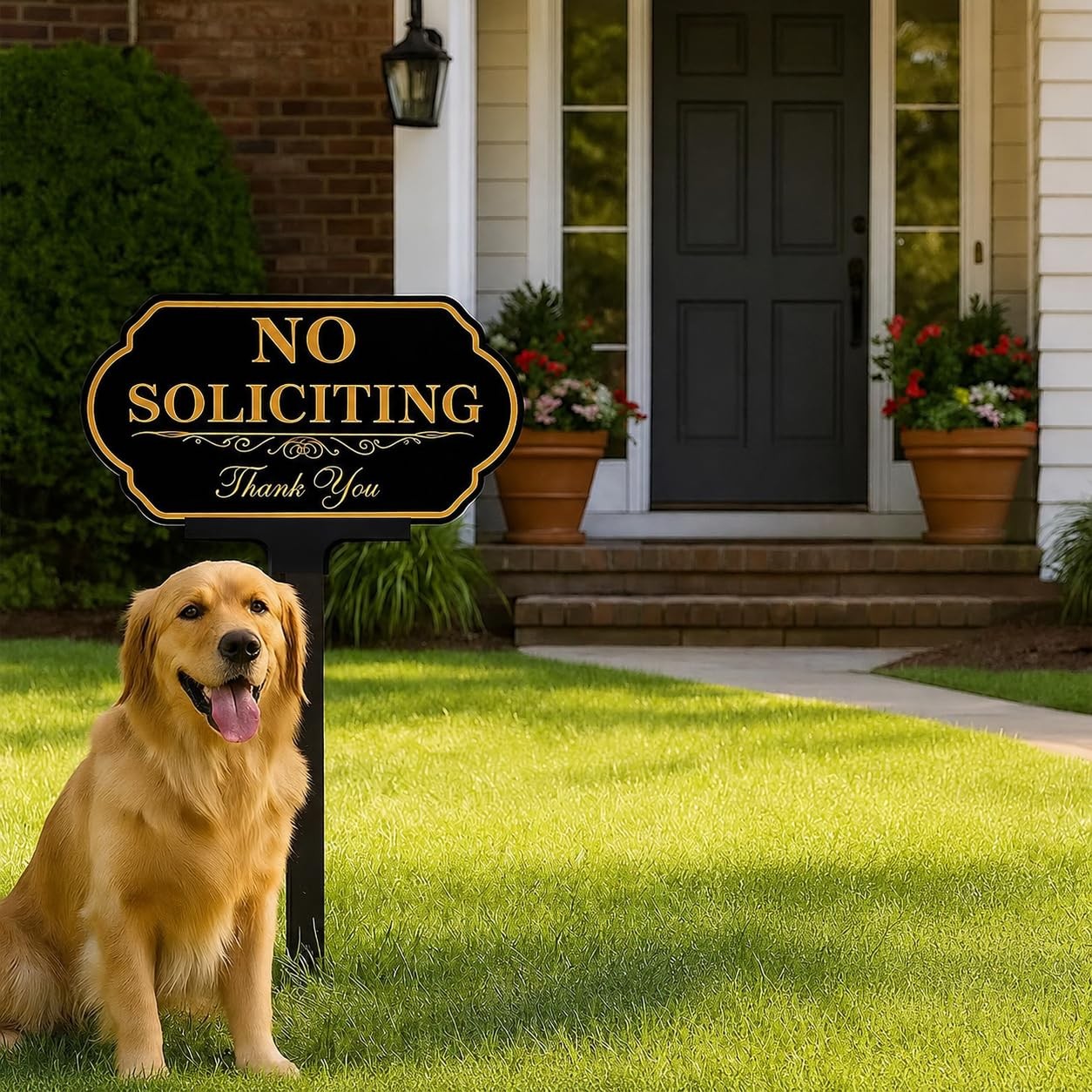 No Soliciting Yard Sign Aluminum 14×7 Inch With Fiberglass Stake Weatherproof