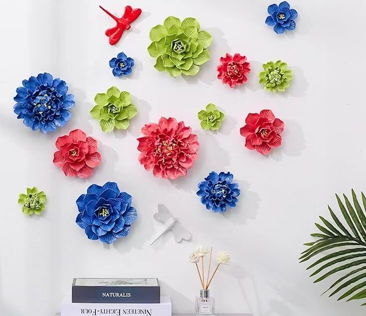 AMERRY Ceramic Wall Flower Decor Artificial 3D Flower Wall Art，Handmade 3D Wa…