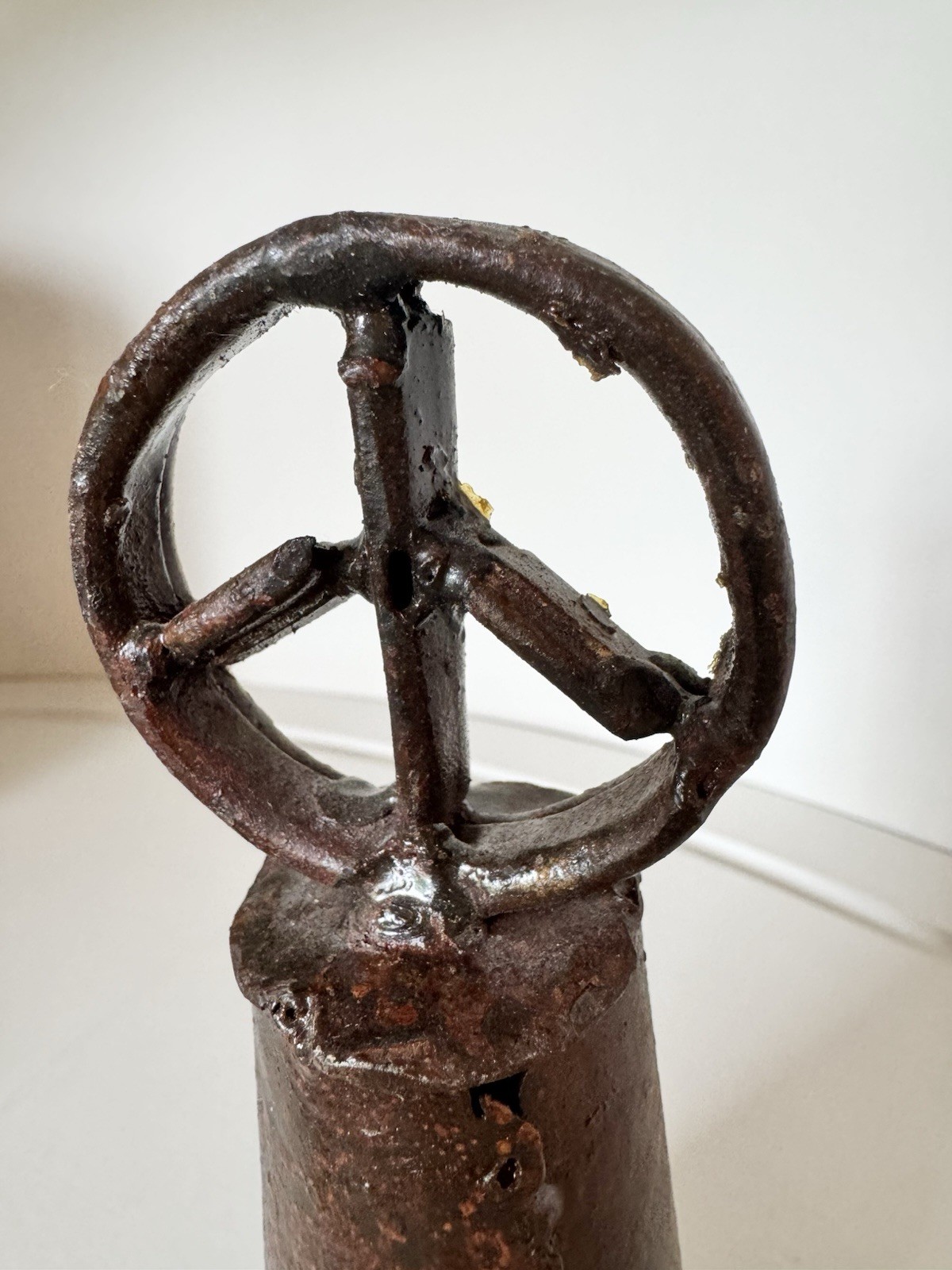 Handmade Rustic Peace Sign Wine Bottle Topper Boho Folk Art Metal Decor