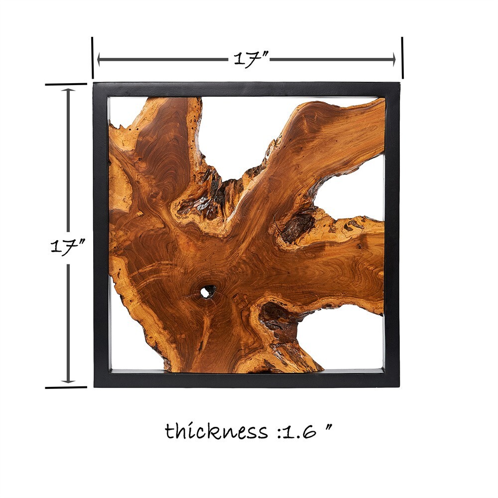 Farmhouse Wall Art Rustic Live Edge Solid Teak Wood Decor 17″x17″ Handmade Decor