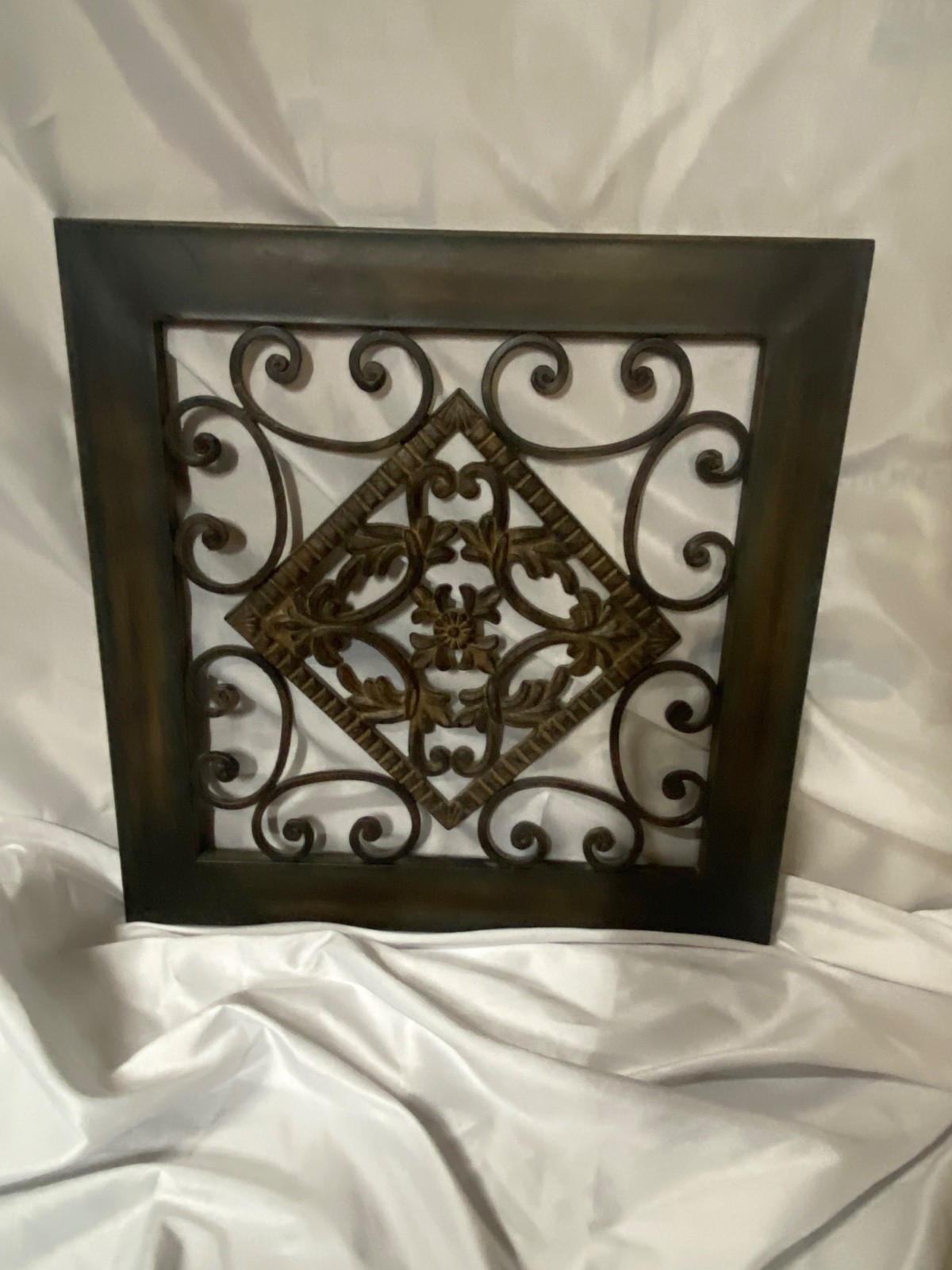 Square Metal Wall Art Panel Ornate Scrolled Floral Designs Frame Brushed Bronze