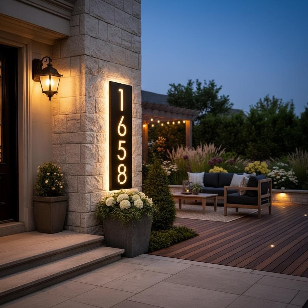Solar LED House Number Sign, Lighted Outdoor Address Plaque