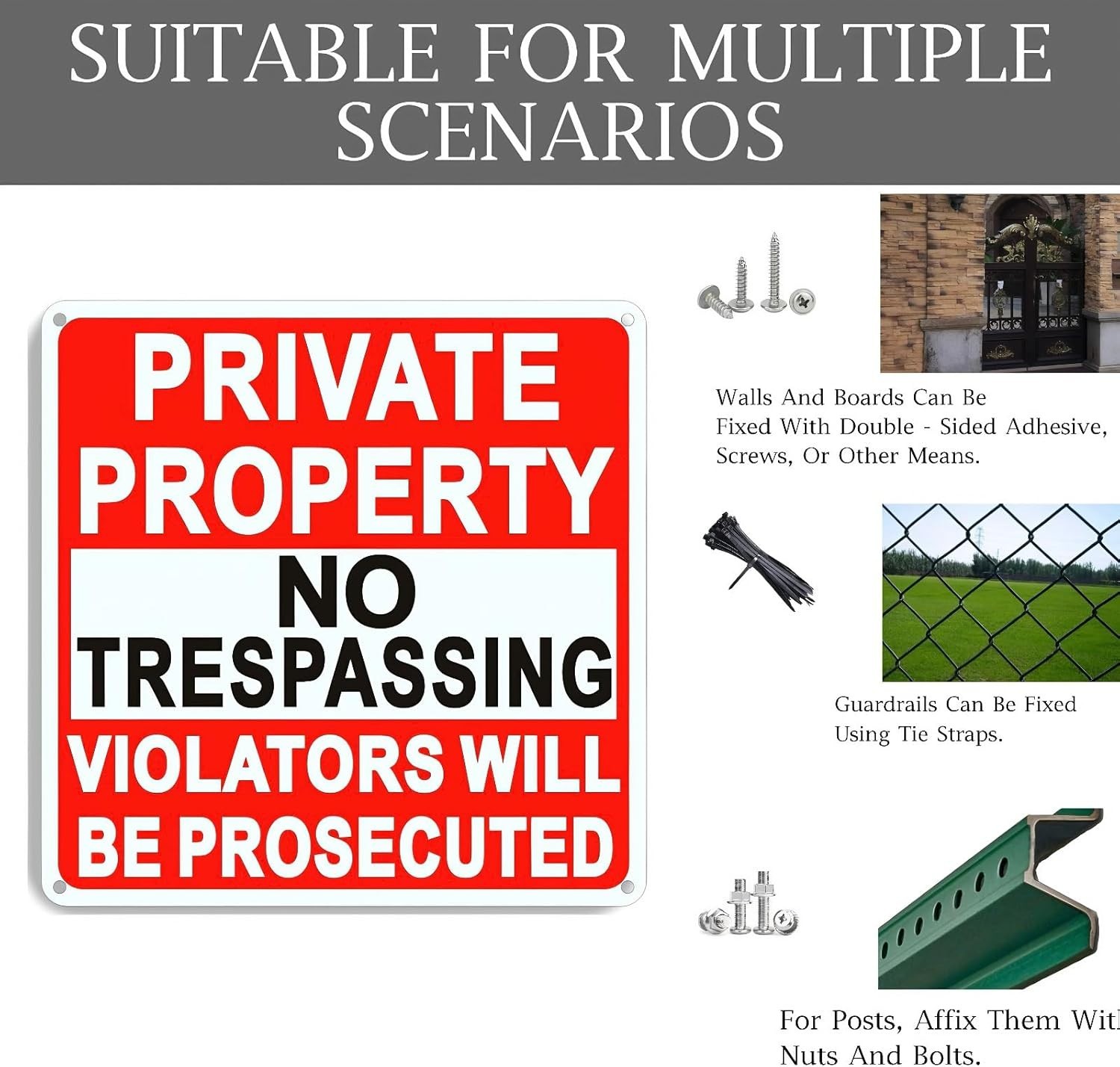 4 Pack Large No Trespassing Signs Private Property, 8×12 Inch Rust Free Aluminum