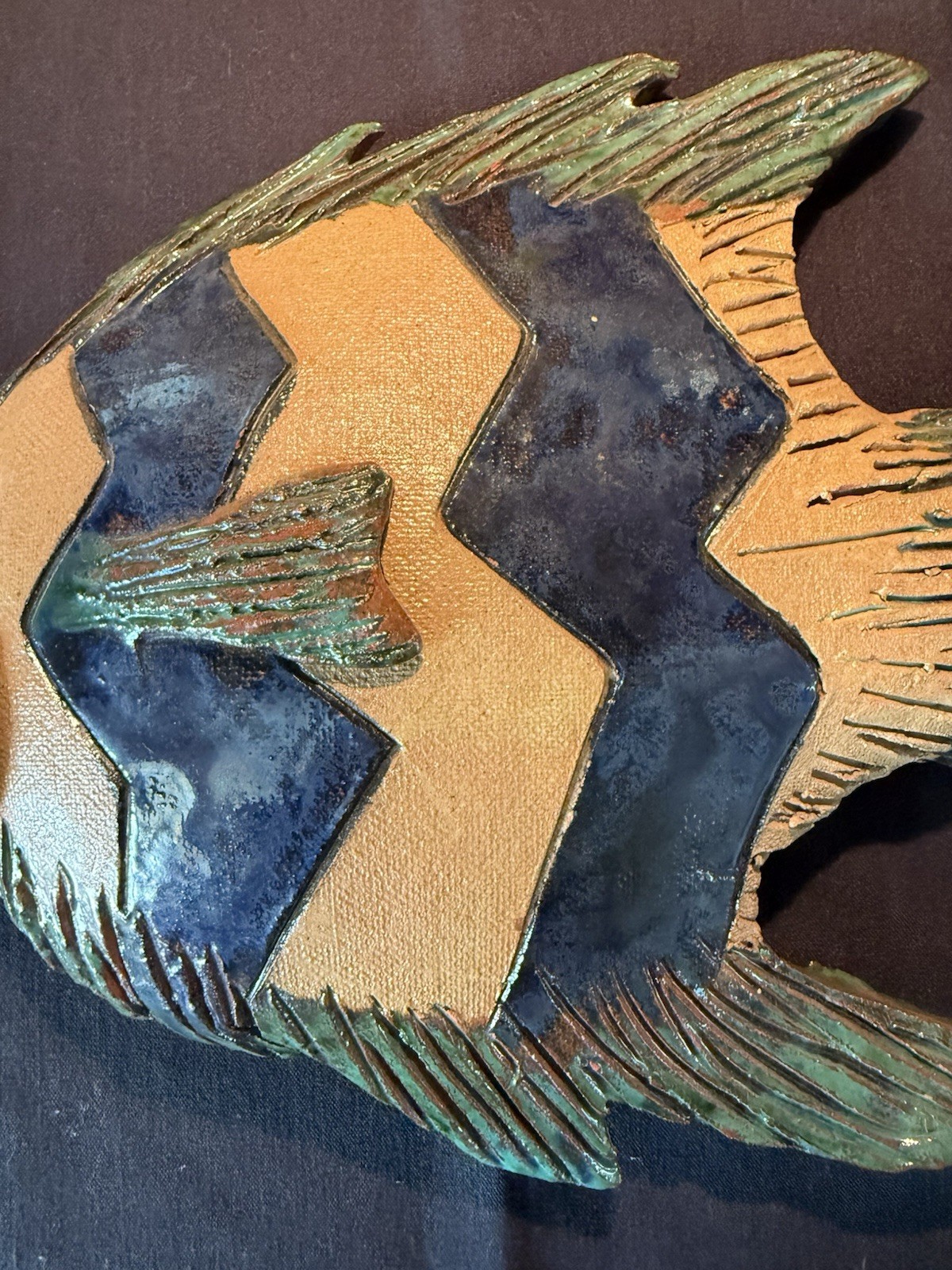Terracotta Fish Nautical Décor Hand Made Signed By Artist 12” Long x 9” Wide