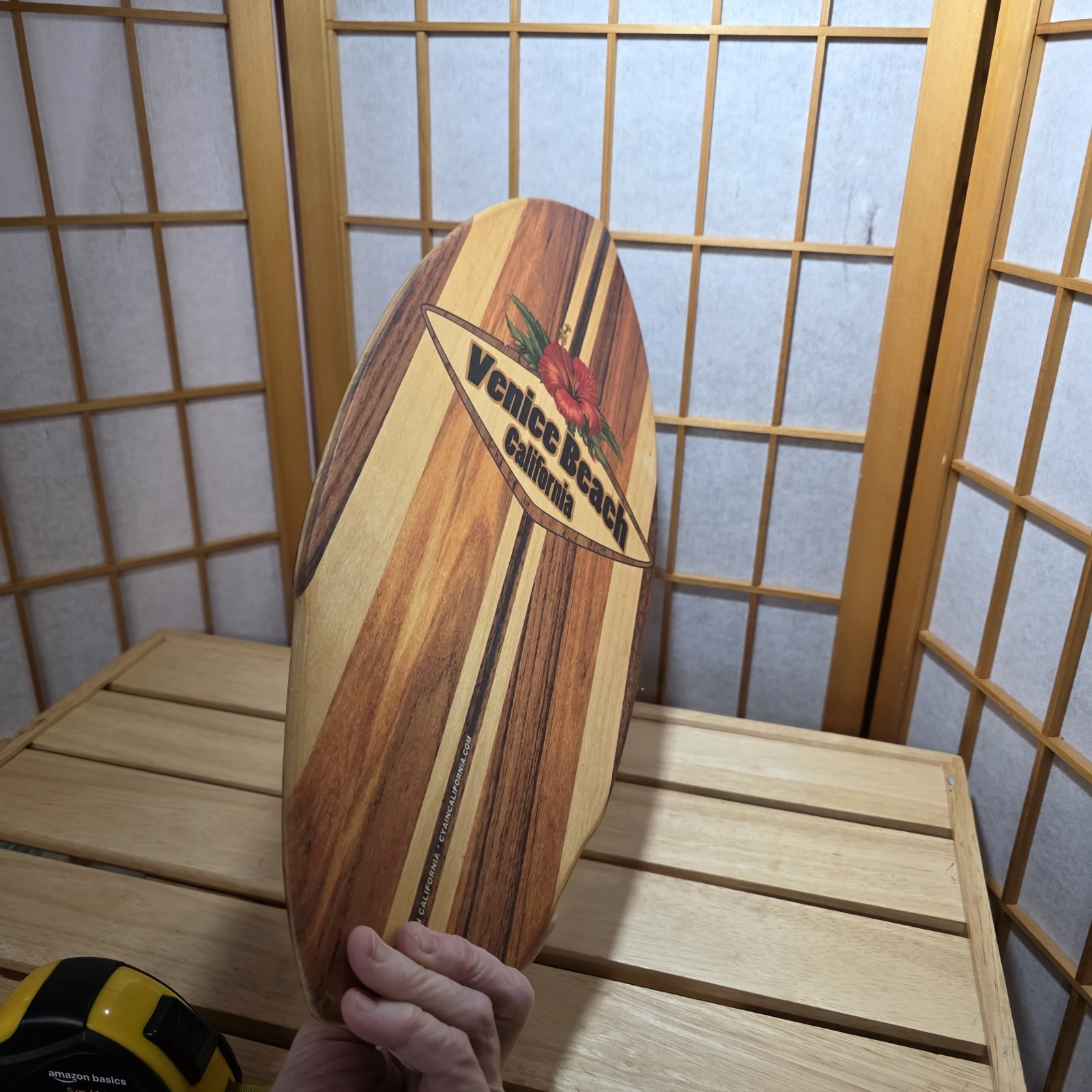 C-ya Venice Beach California Mini Wooden Surfboard Double Sided Handmade 8.5X20″
