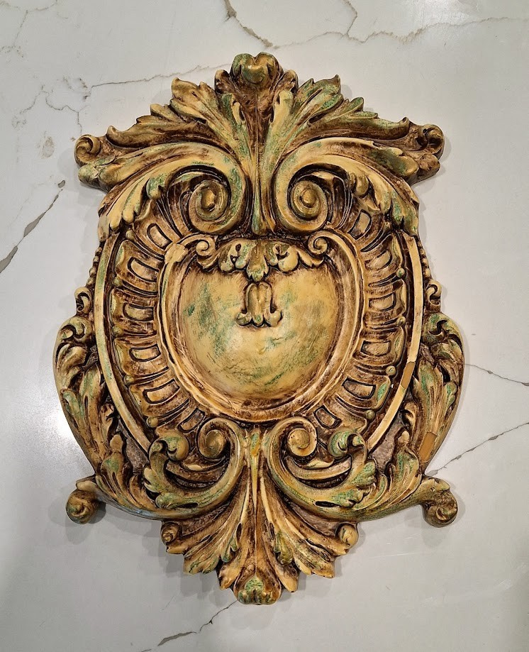 Opulent Wall Plaque Shield Cartouche Design Gilded Plaster Decorative Art