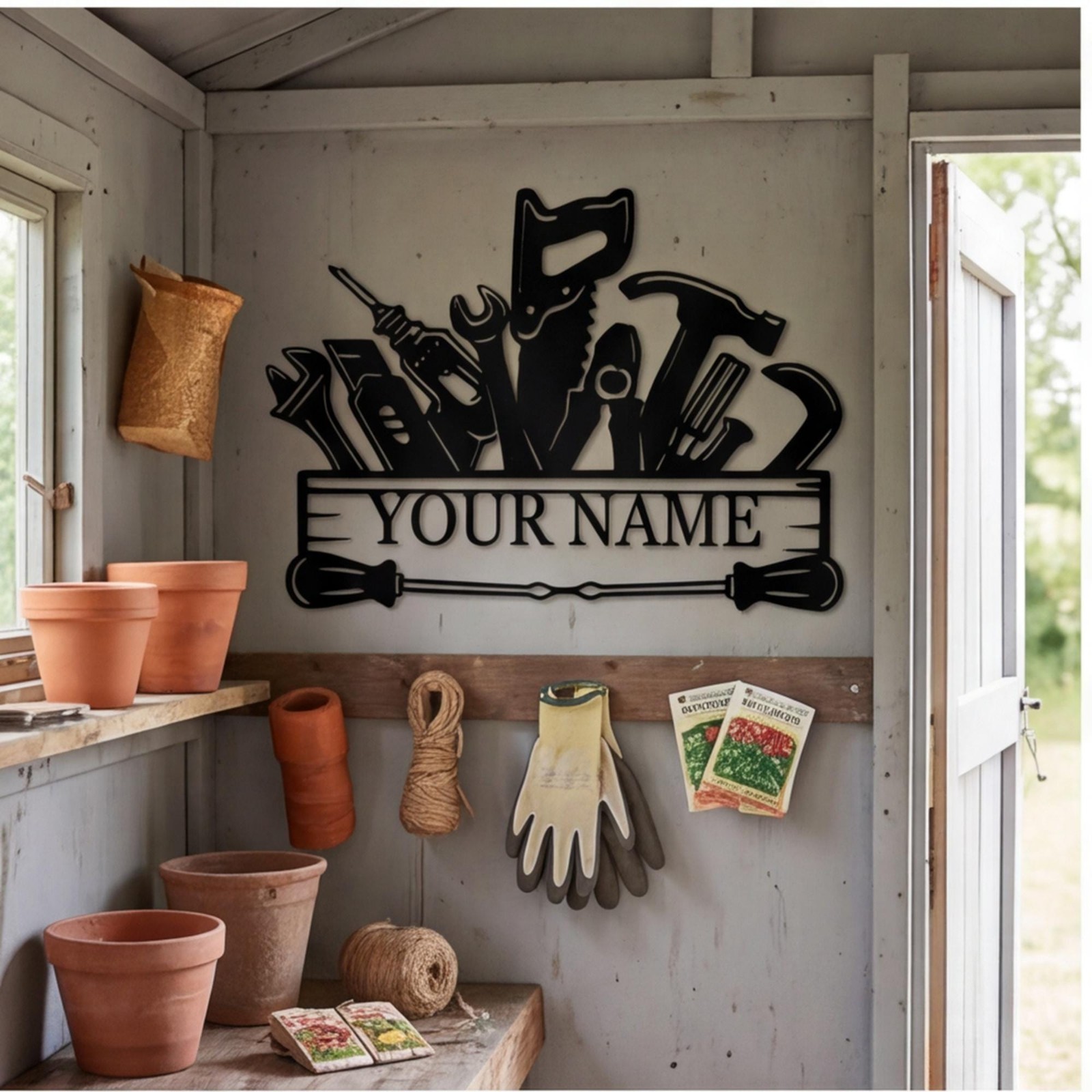 Hand Tool Metal Sign Custom Workshop Wall Decor Garage Mechanic Plaque Gift