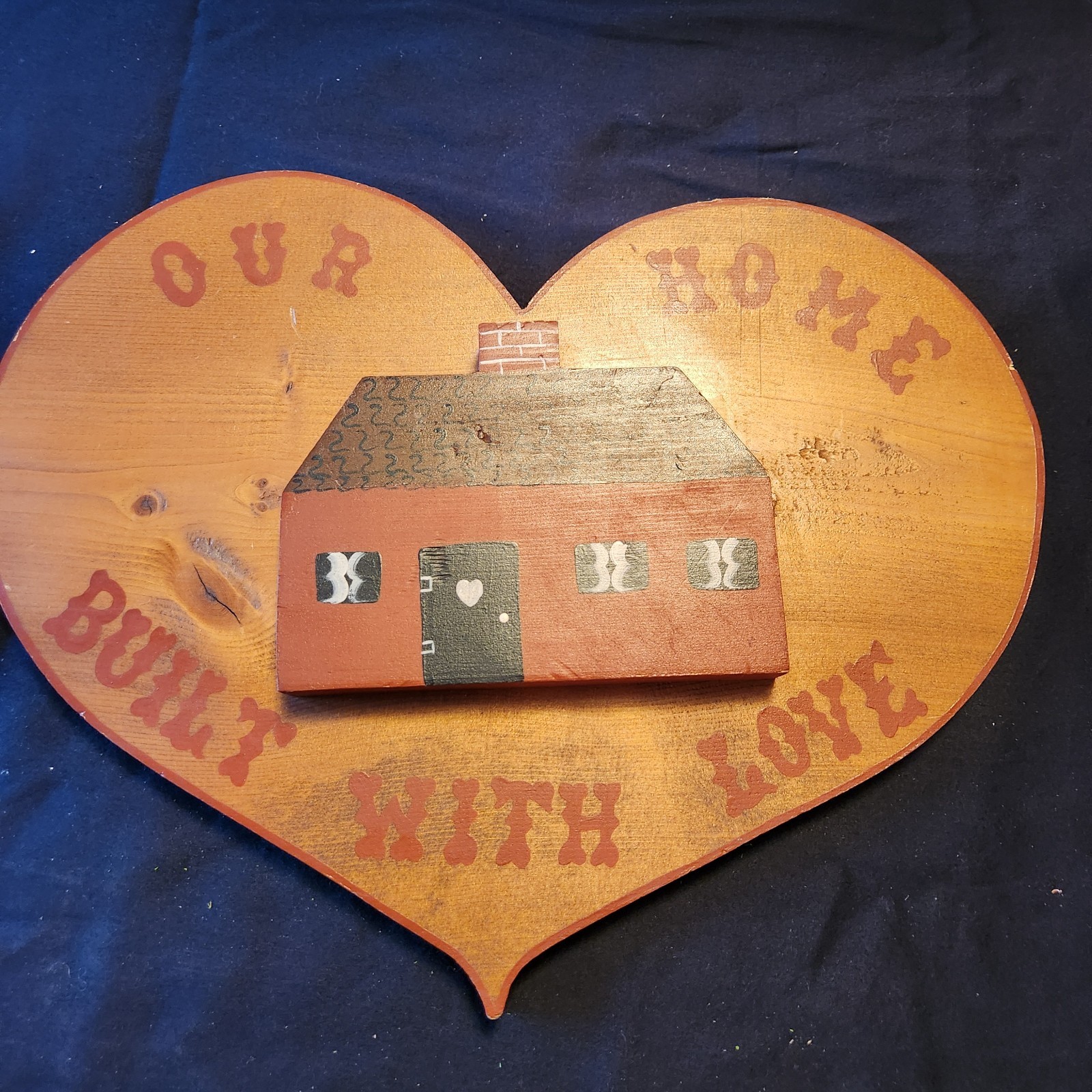 Folk Art VTG Handpainted Wood House “OUR HOME BUILT WITH LOVE” 13 in x 11 in