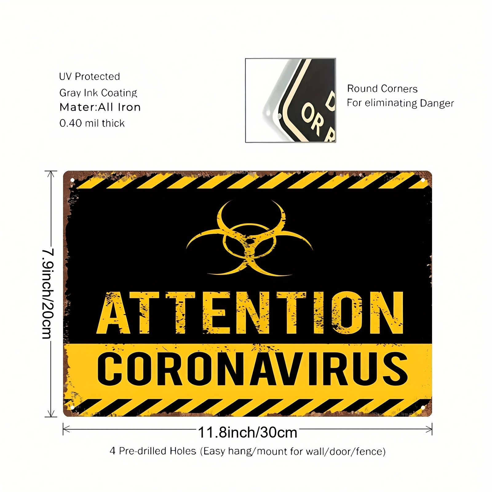 2D Flat Metal Warning Sign – Black Yellow White Stripes