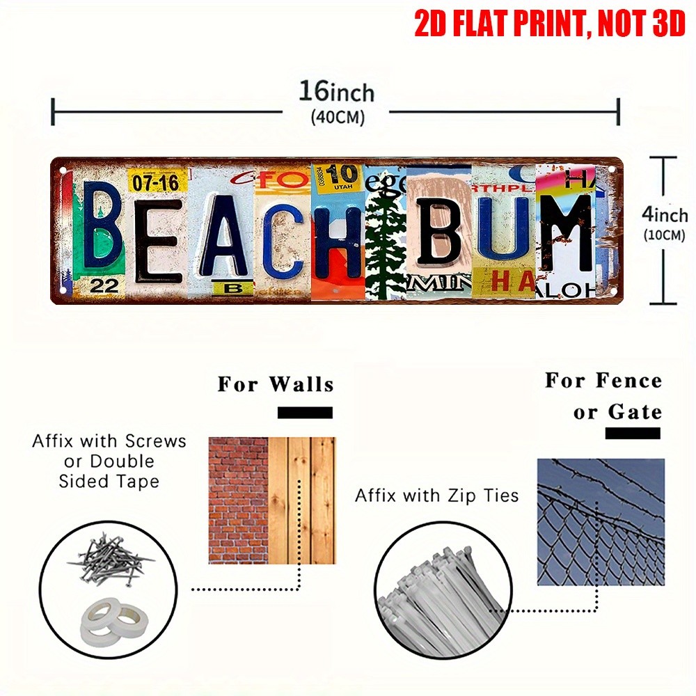 Vintage Beach Bum Metal Sign Retro Beach Decor Coastal Homes Beach Tin Plaque