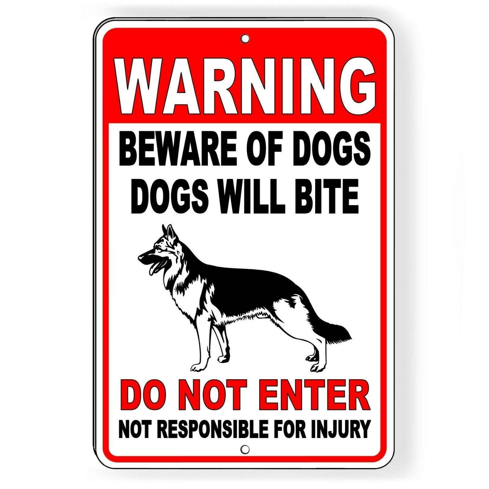 Warning Beware Of Dogs Will Bite Do Not Enter German Shepherd Sign Decal BD039