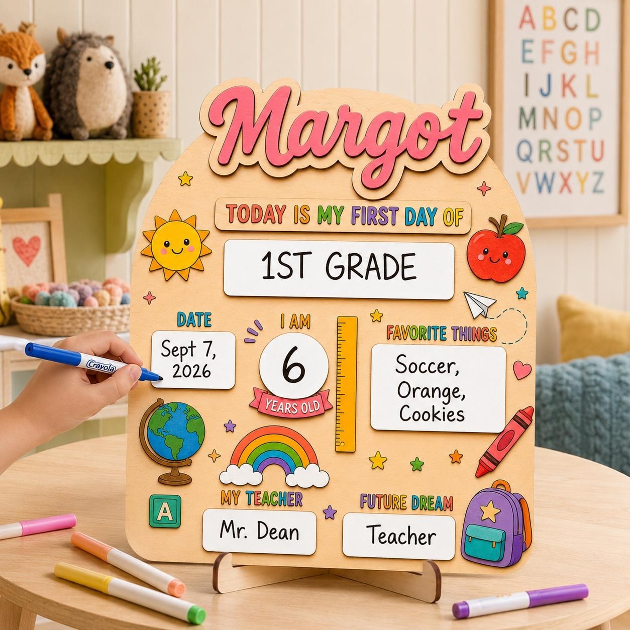 Personalized First Day School Sign, Reusable Wooden Milestone Board
