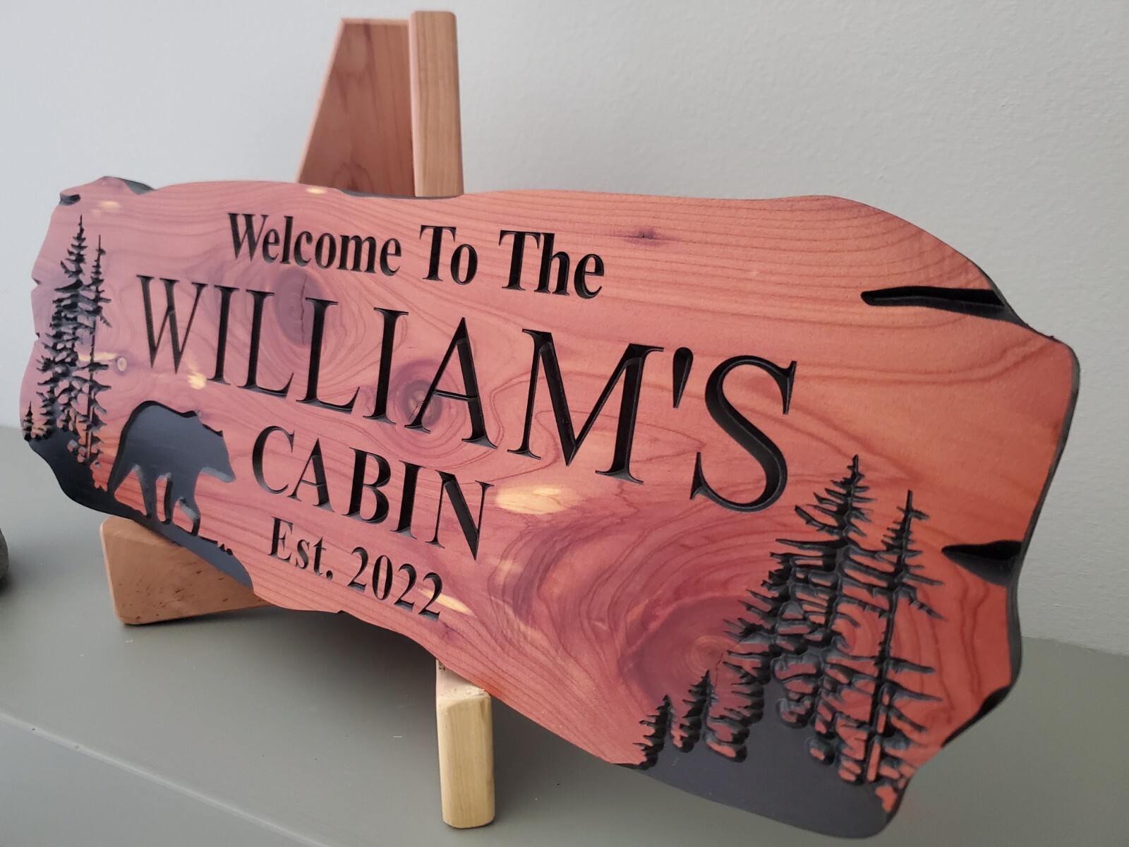Custom Cabin Sign Carved Wood Name Bear Mountain Lake Home House Outdoor Plaque