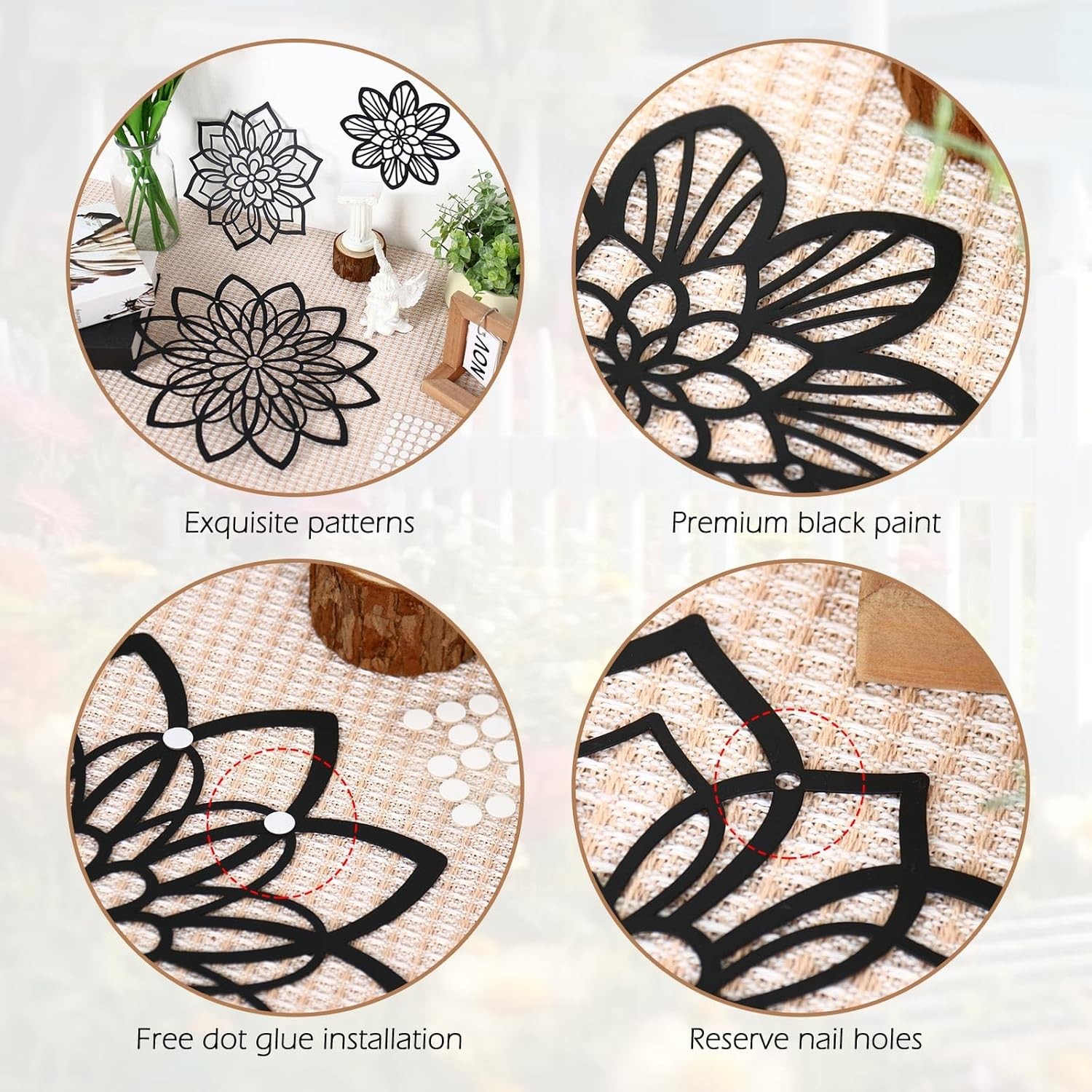 Metal Flowers Wall Art Black Hanging Decor For Bathroom Living Room Farmhouse