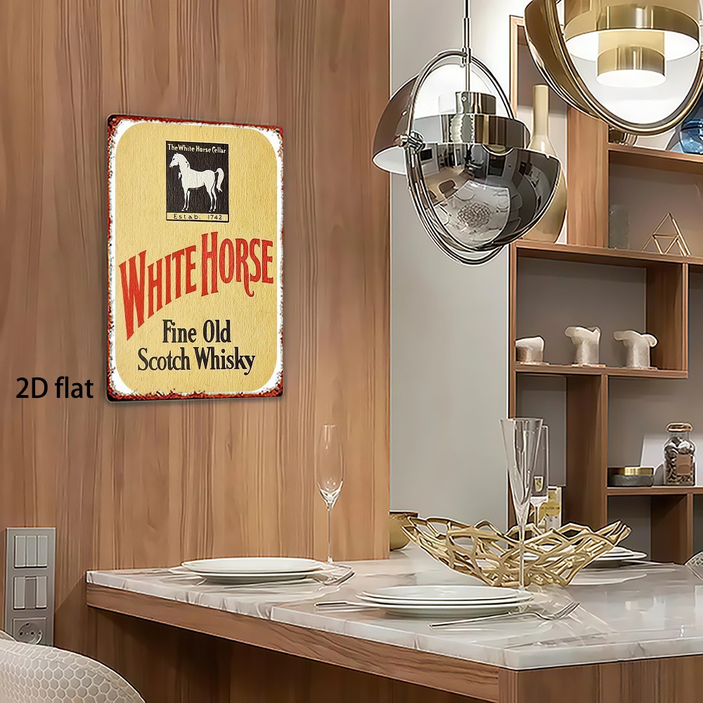 Vintage White Horse Metal Sign 8×12 Inches Wall Decor