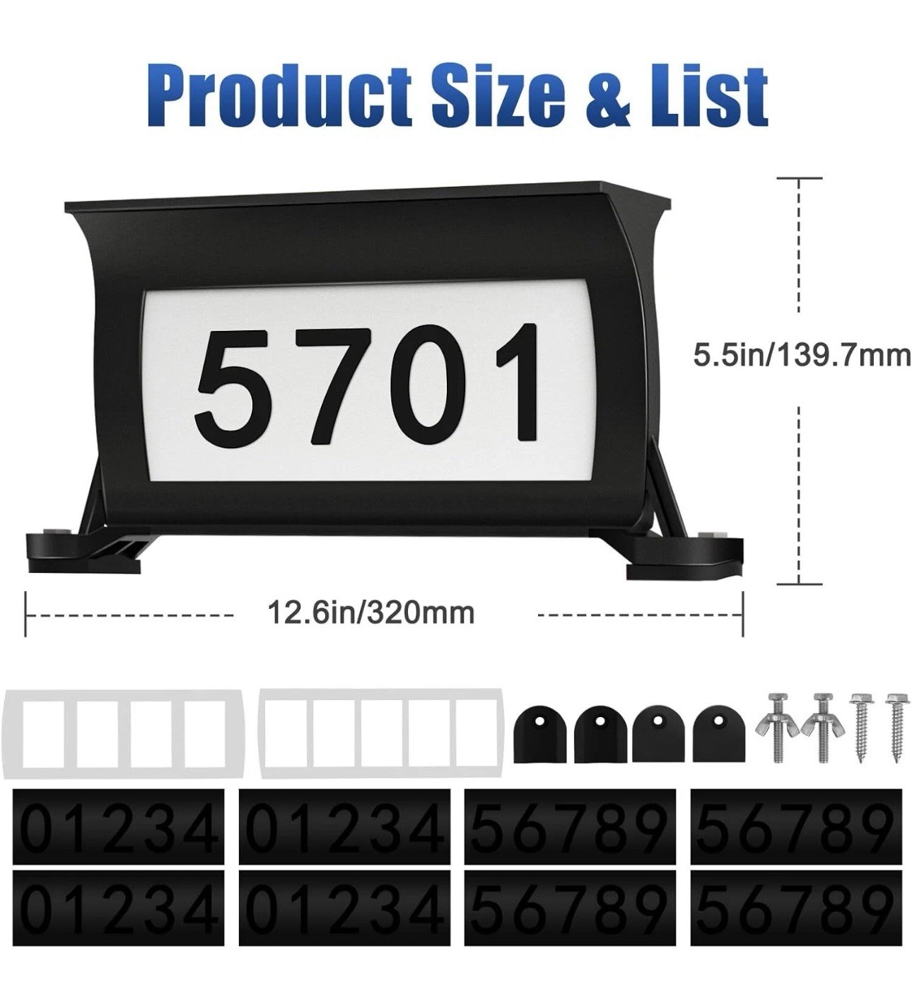 Solar Address Sign Mailbox House Number Plaque Double Side 3 Light Color