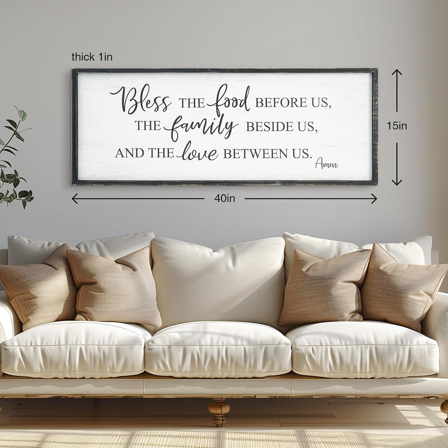 Bless the Food before Us Home Decor Wall Sign for Family 40 X 15 Inch Black