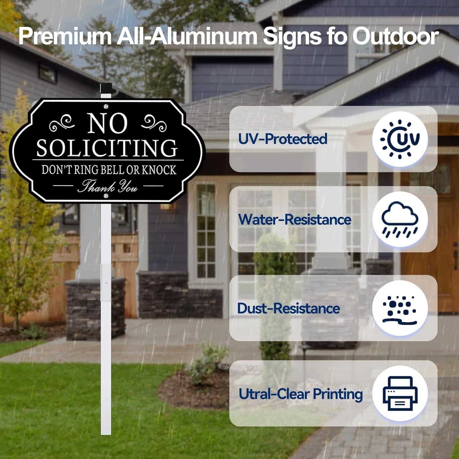 Heavy-Duty No Soliciting Yard Sign 14×7″ – Easy Install & Elegant Design