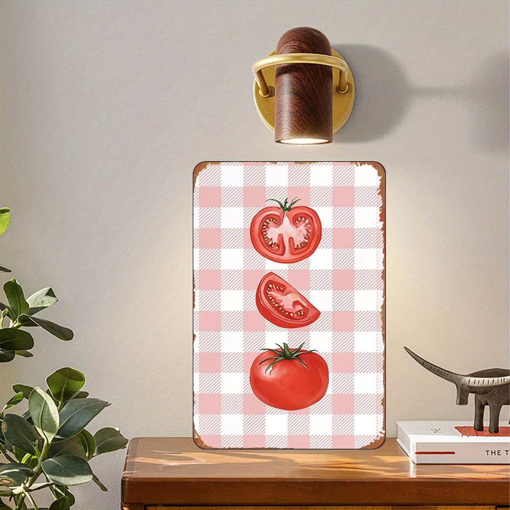 20.32×30.48 cm Metal Sign Tomato Pink Checkered Rustic Decor