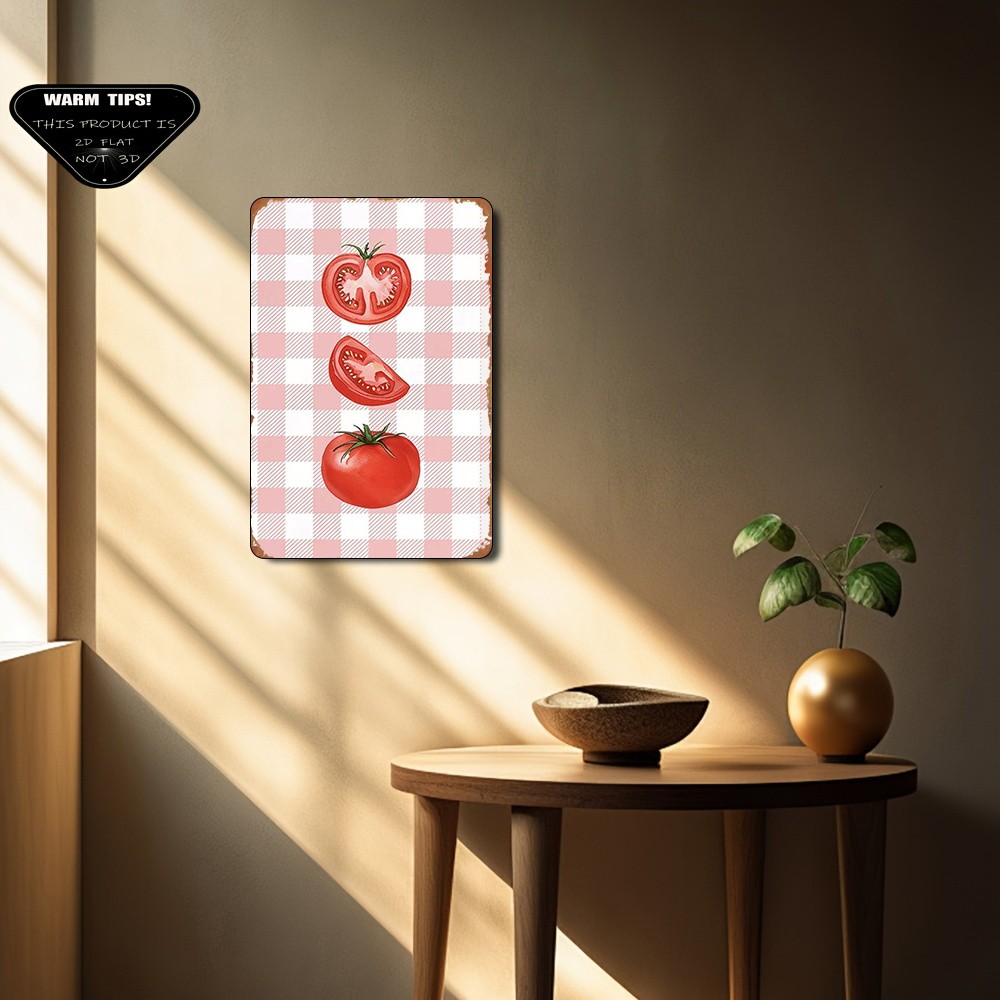 20.32×30.48 cm Metal Sign Tomato Pink Checkered Rustic Decor