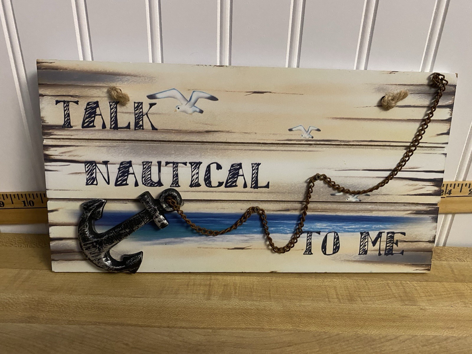 Preowned ” TALK NAUTICAL TO ME ” Wooden Sign 11.75″ x 6″. Decor Sign