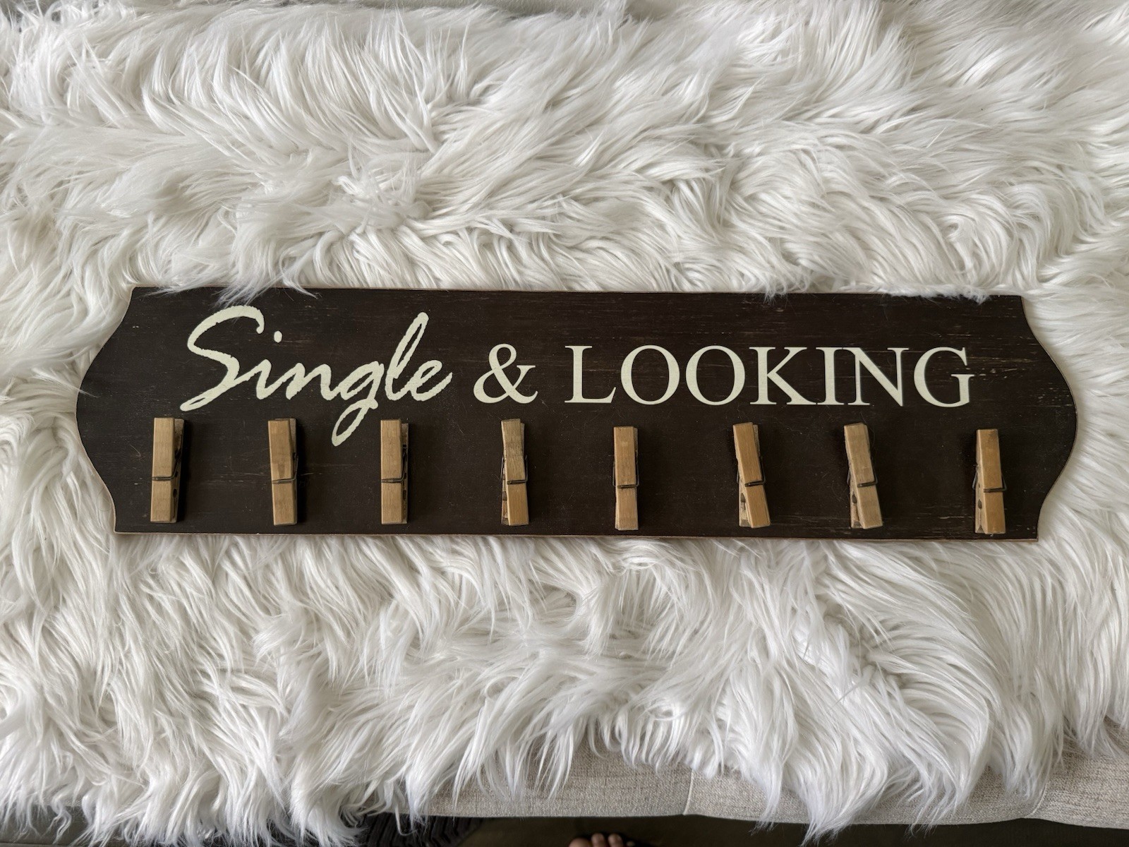 Single & Looking Wooden Wall Sign w/ Mini Clothespin Clips, Large 24″x6”