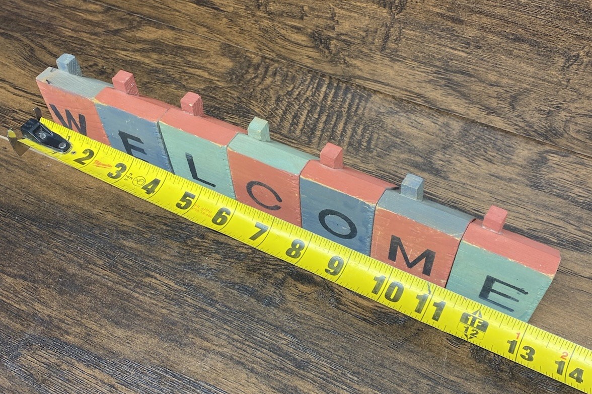 Primitive Wooden WELCOME Block Set House Village Shelf Sitter Folk Art Decor