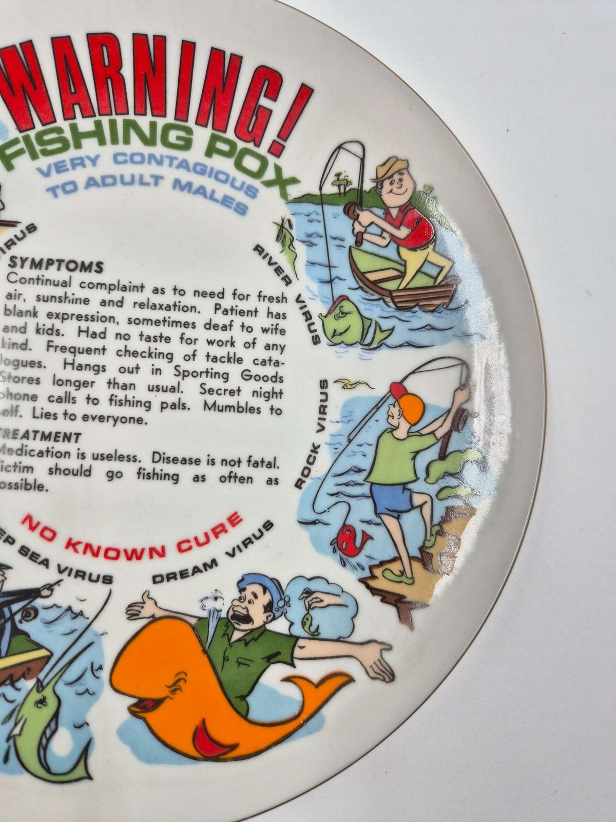 Humorous Fishing Pox Warning Decorative Plate Adult Novelty Gag Gift Virus Used