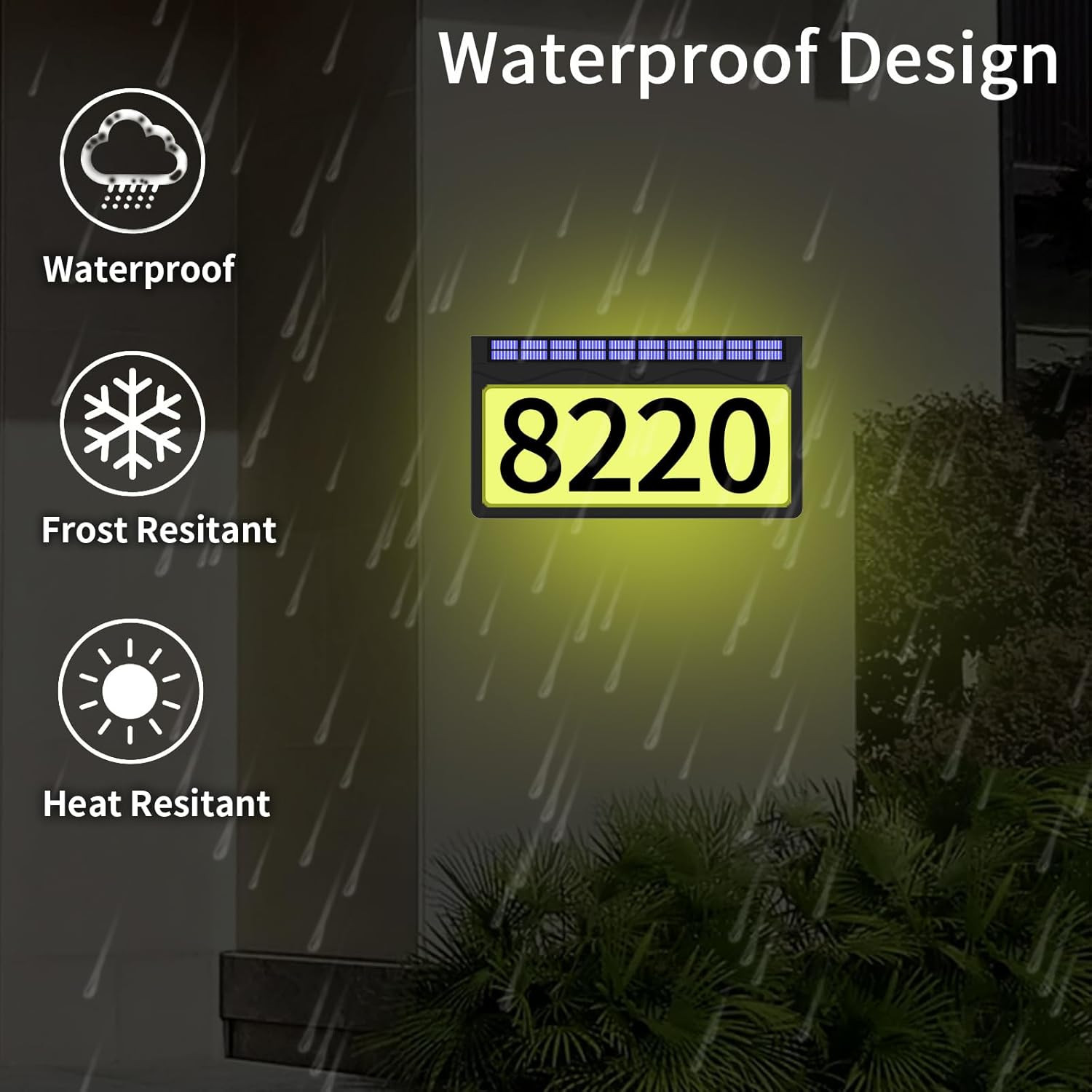Solar Address Sign, Lighted Address Plaque Outdoor Waterproof, Illuminated RGBW