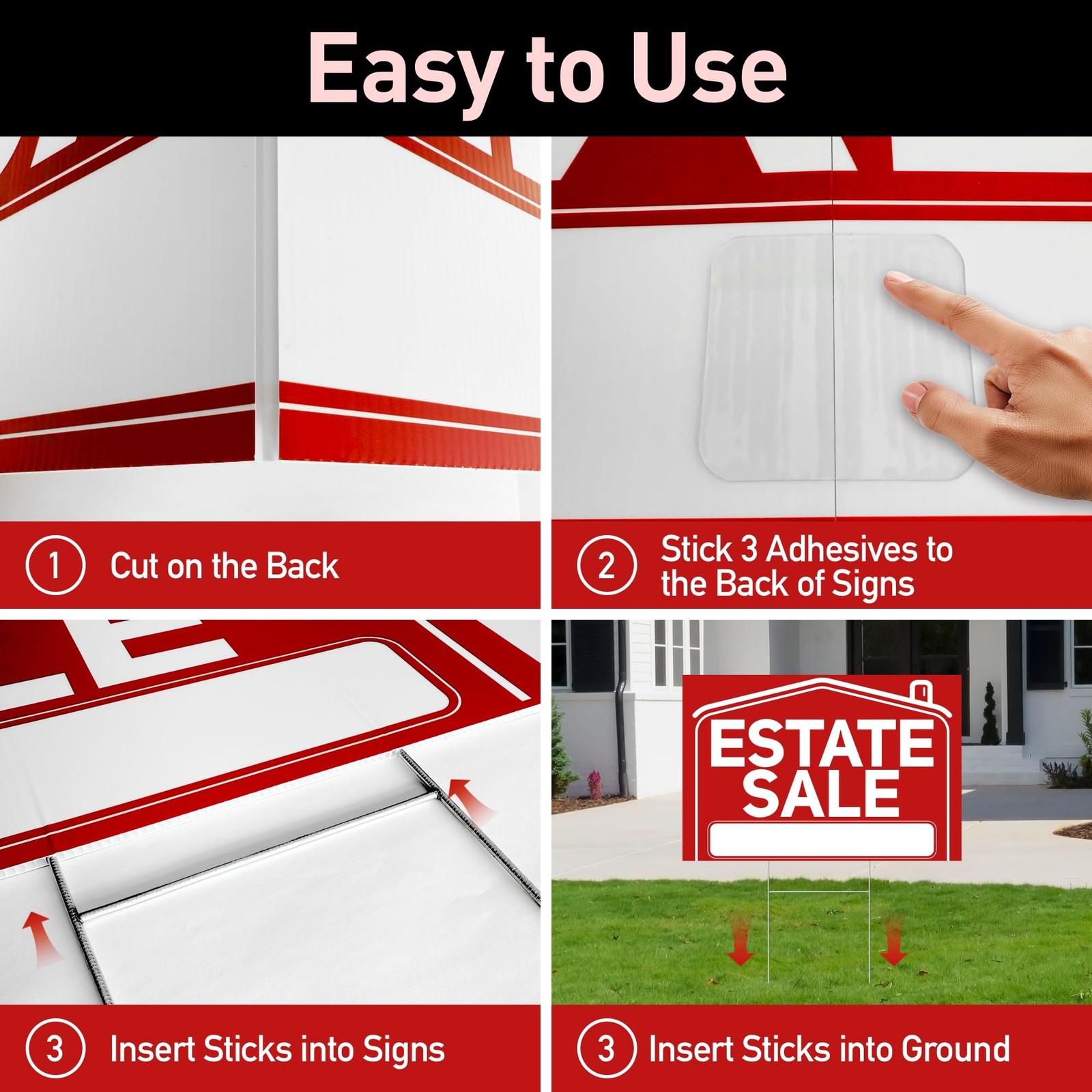 Estate Sale Signs With Stakes 24×16″ XL And 17×6″ Arrow Signs 6 PCS