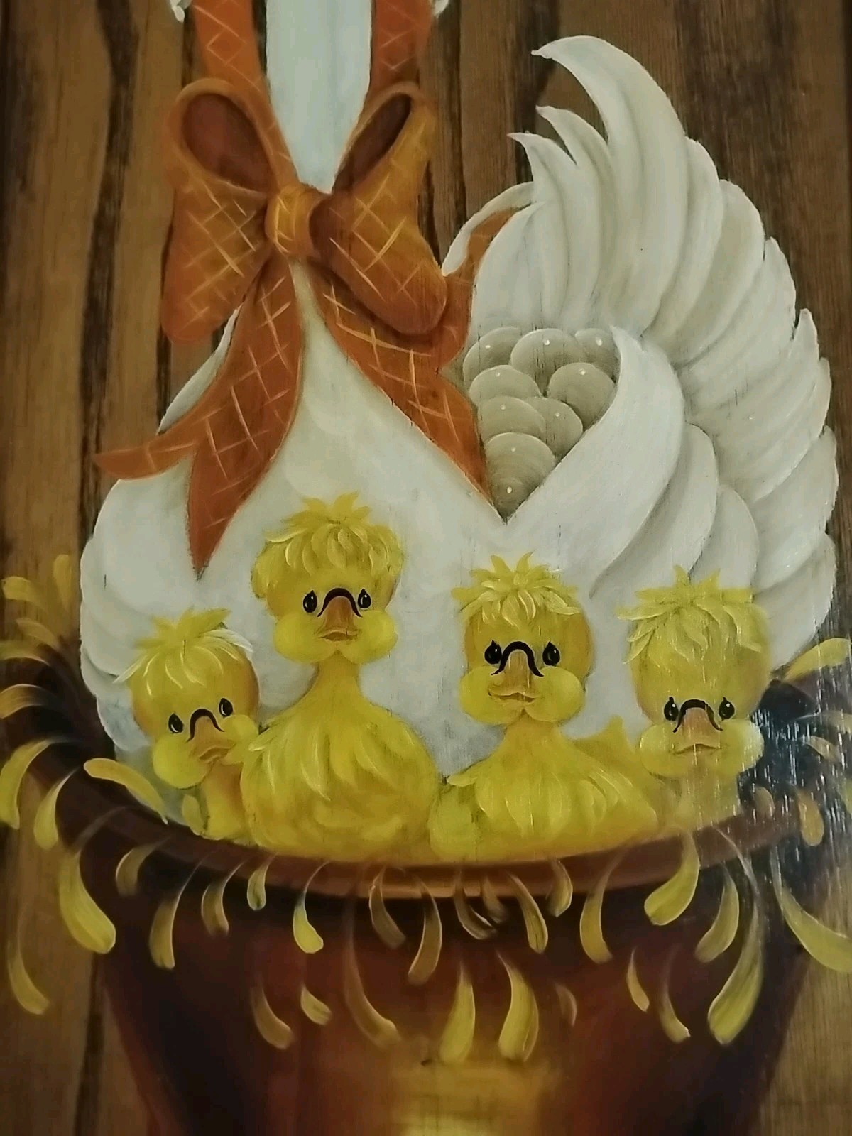Momma Duck & Babies Wooden Art Wall Painting 21”x11.5” Hand painted Granny core