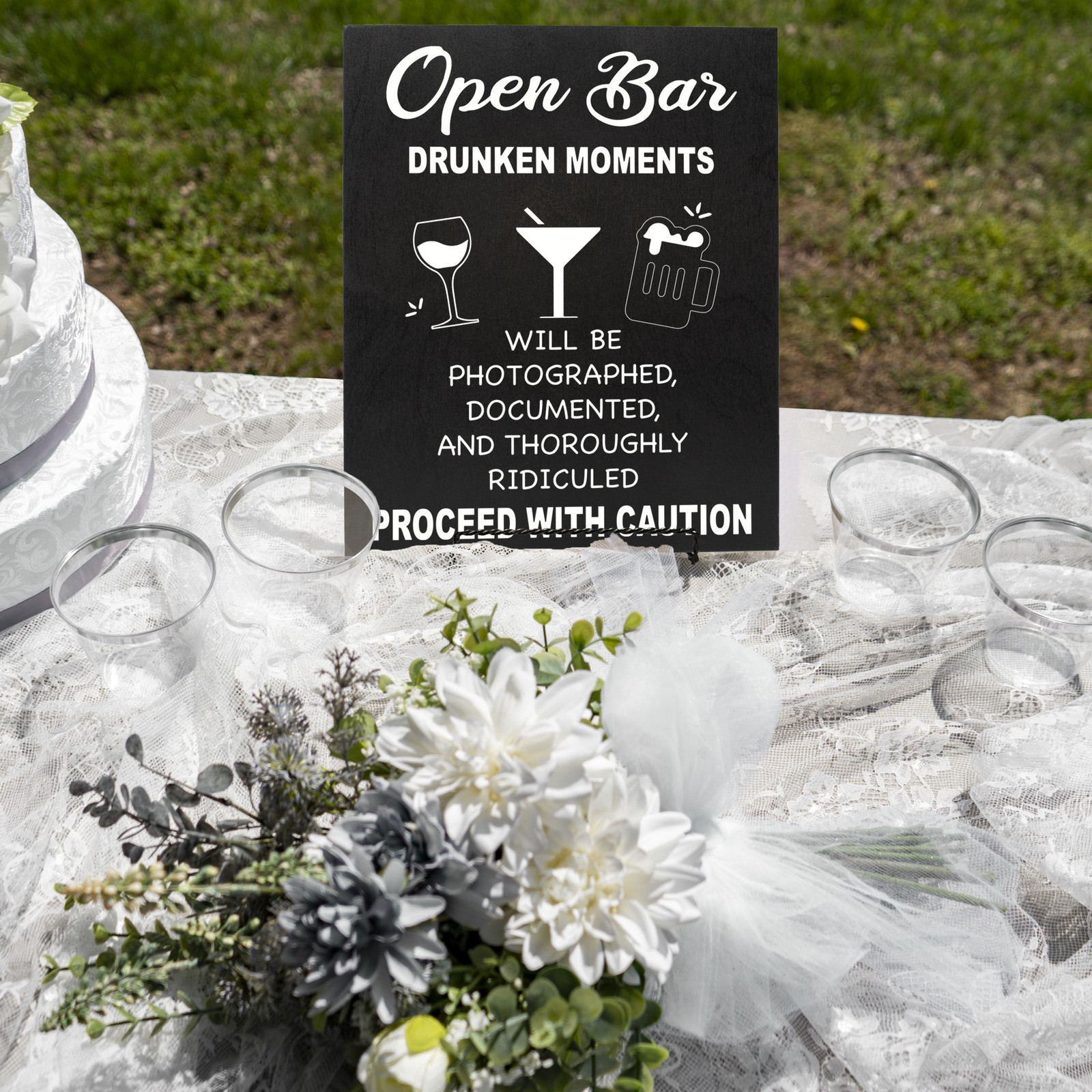 JG Open Bar Wedding Sign, Wedding Reception Signs Drunken Moments (Black)