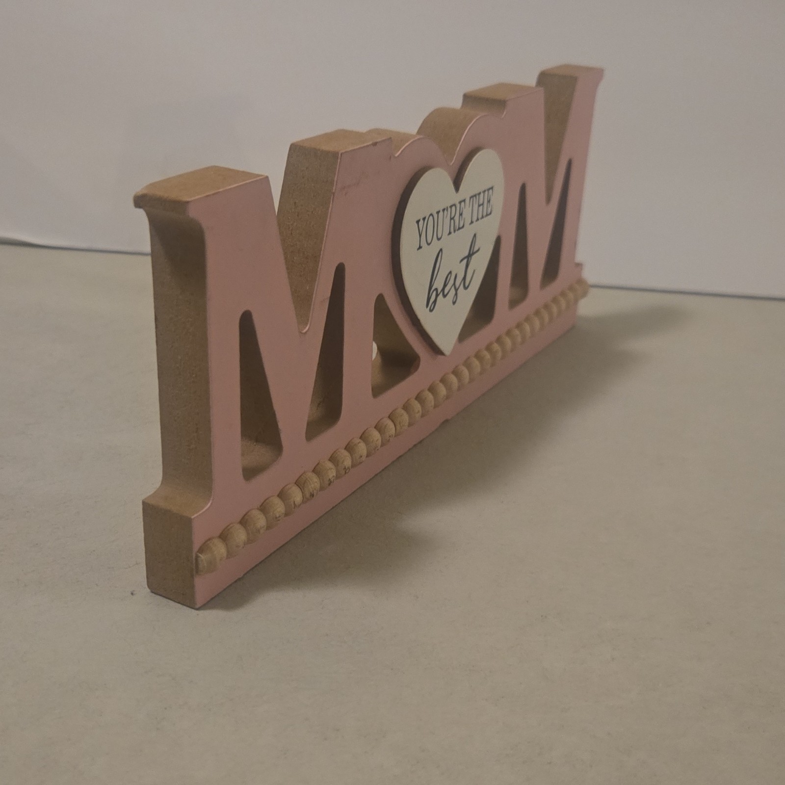 Pink Wooden Heart Plaque Decorative Freestanding Sign for Mom, Family Theme