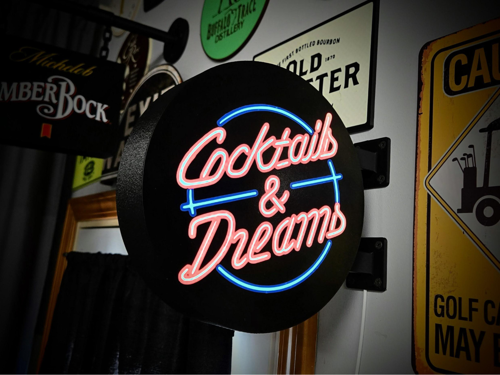 Retro Cocktails & Dreams Bar LED Lightbox Sign 3D Printed Wall Mount