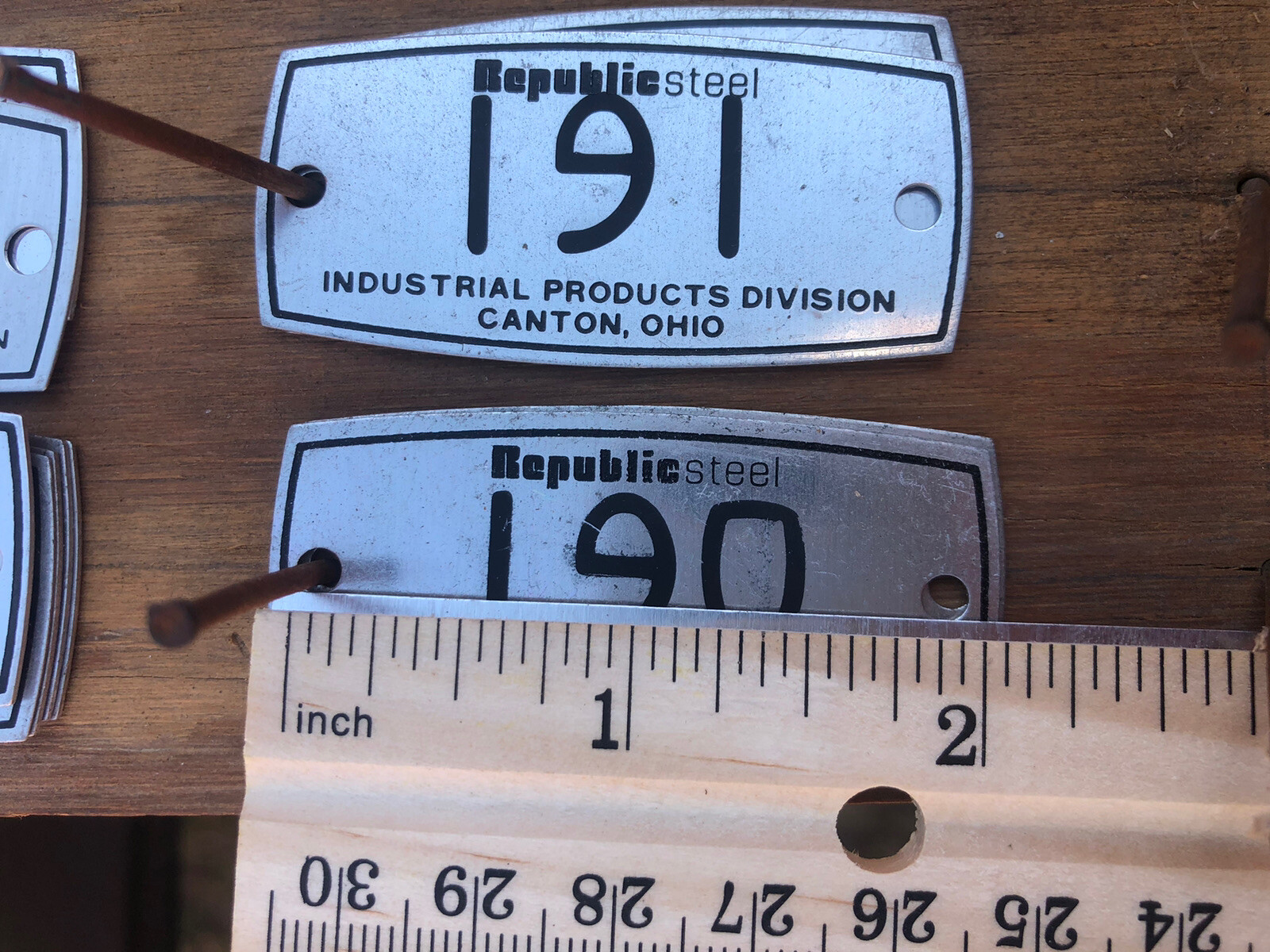 Vintage Metal Locker Number Tag 2″x1″ Plate Republic Steel Canton Ohio Steampunk