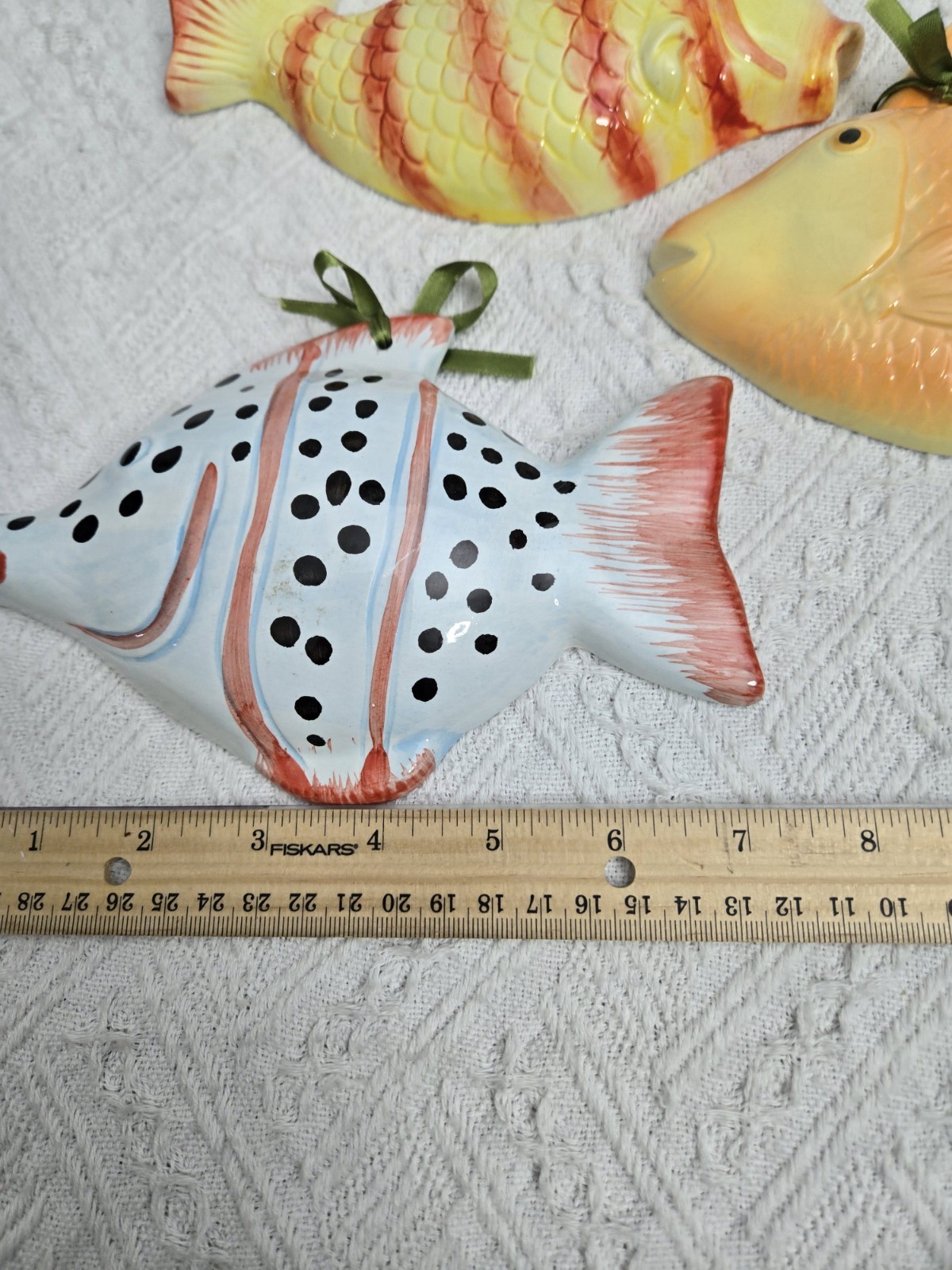 Ceramic Fish Shape Wall Decor, Glossy Finish Measures 7X5 Lot Of 3.