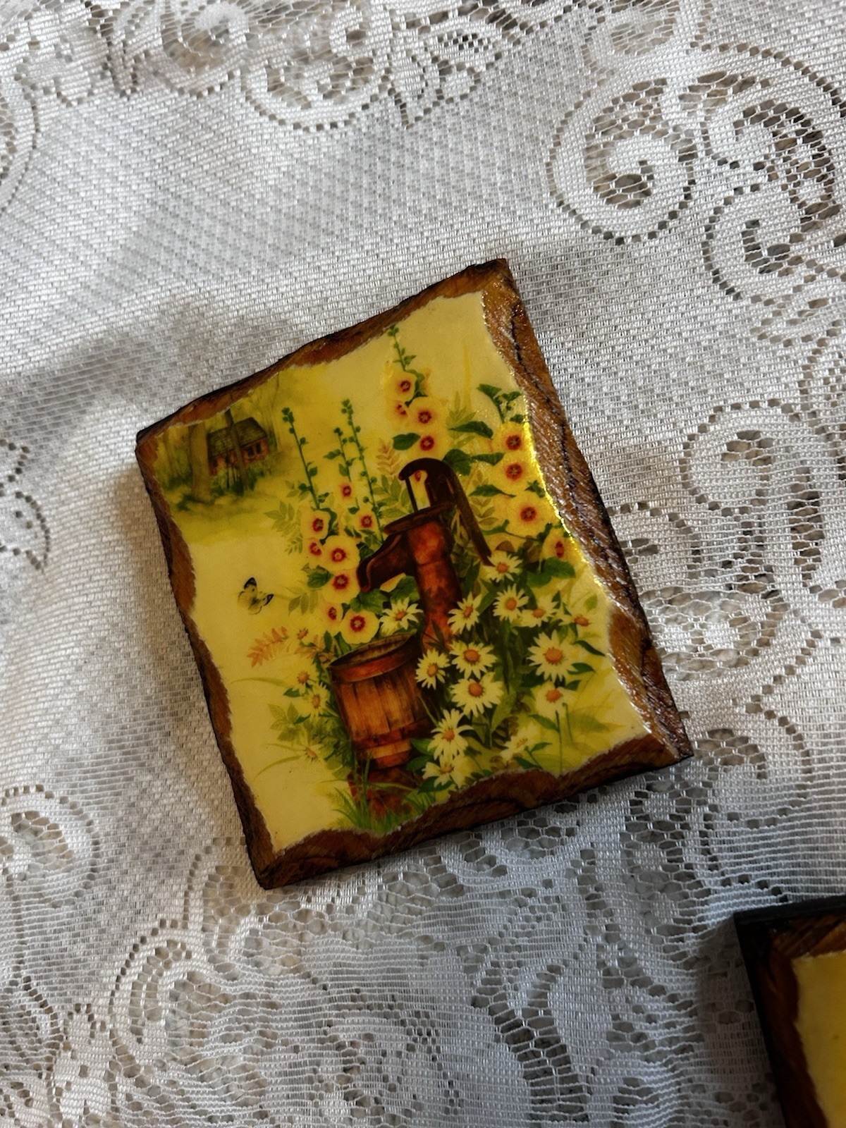 Set of 5 Wood Farmhouse Floral Wall Plaques, Decorative, Rectangle, 4 in x 3 in