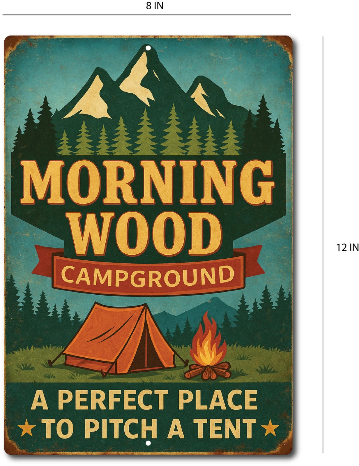 Camping Sign Rustic Aluminum 8×12 Distressed Vertical Door Mounted