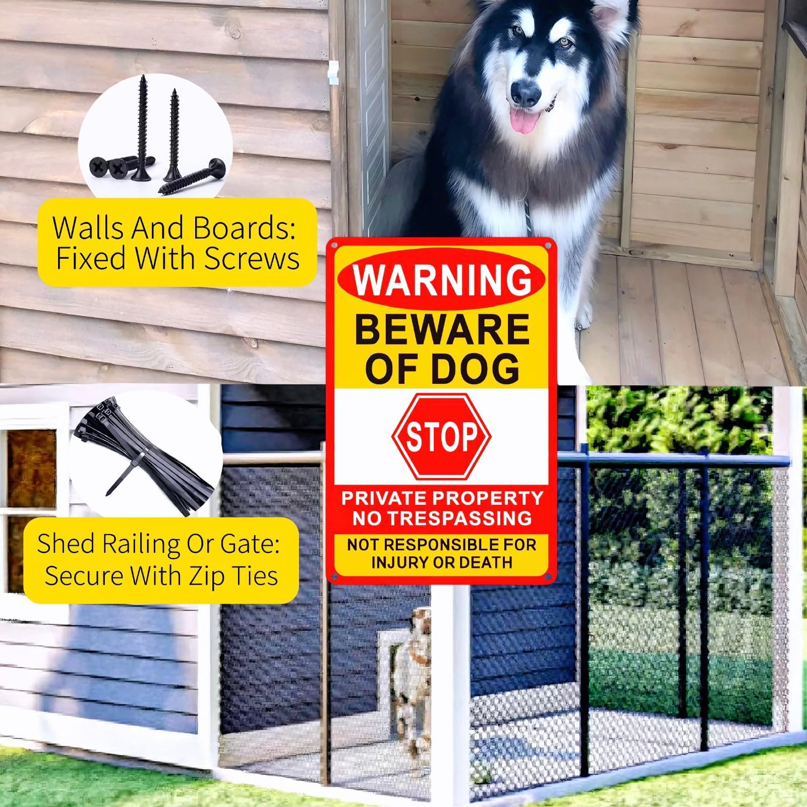 3 Pack Beware Of Dog Sign,8×12 Inches, Reflective Film, AntiRust Aluminum Met…